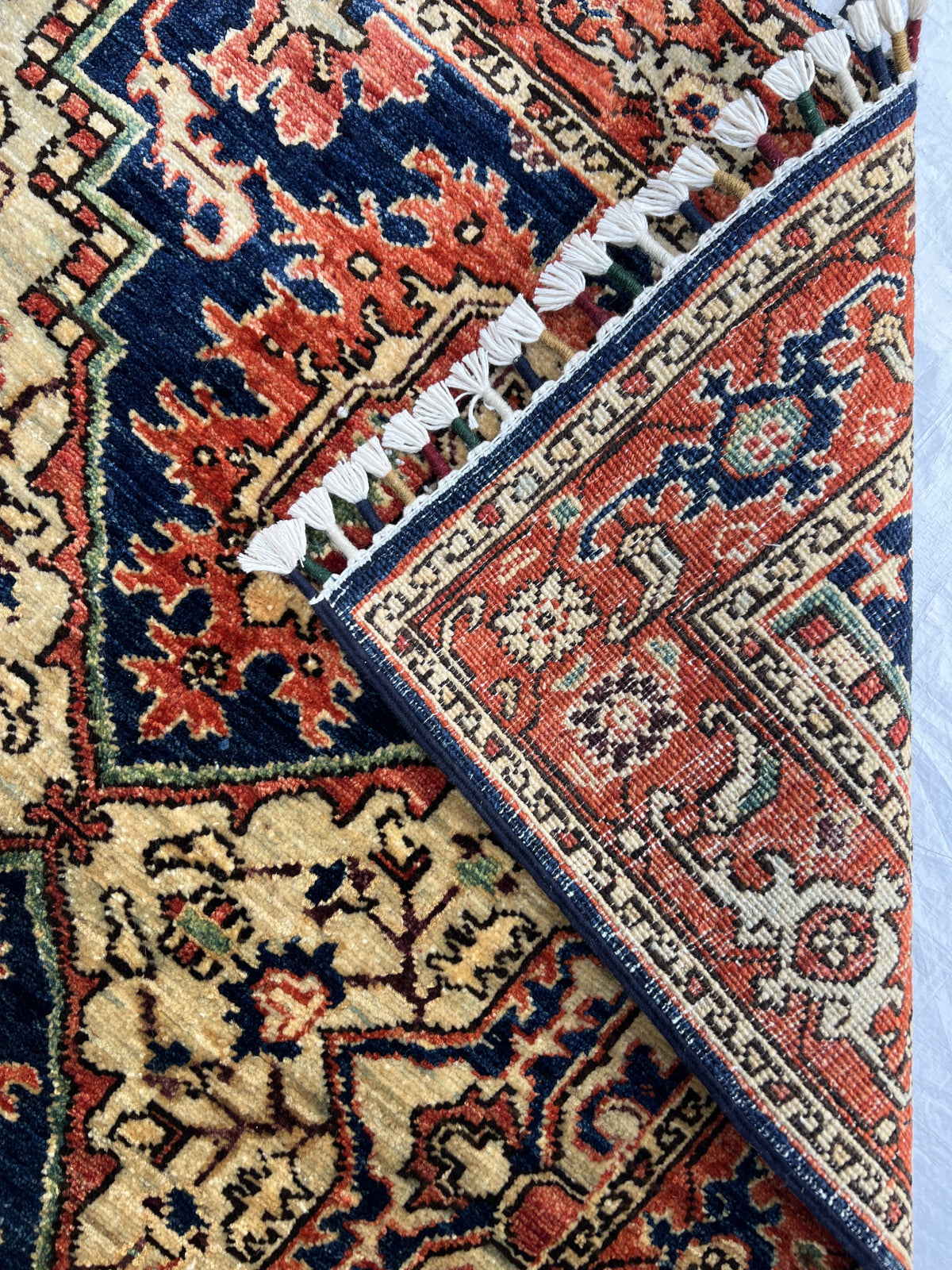Heriz Design Runner 3x10 | Rust, Navy & Gold | Hand-Knotted Wool