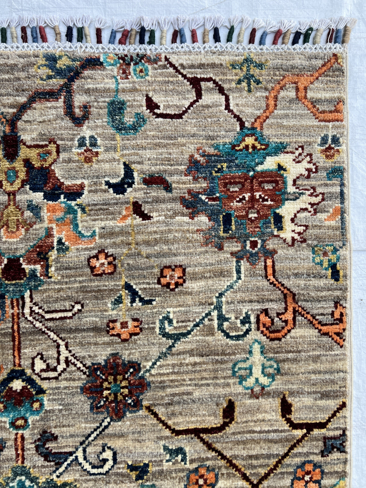 Chobi Runner 3x10 | Taupe, Orange & Navy | Hand-Knotted Wool