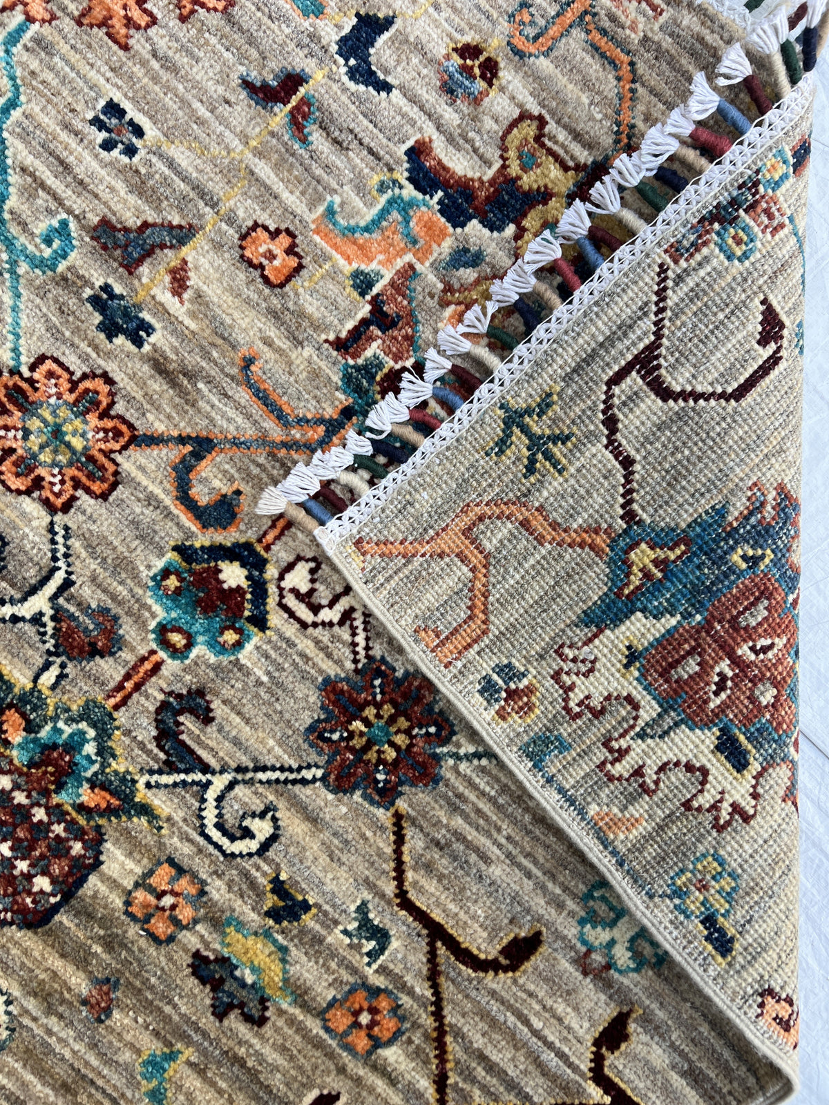 Chobi Runner 3x10 | Taupe, Orange & Navy | Hand-Knotted Wool