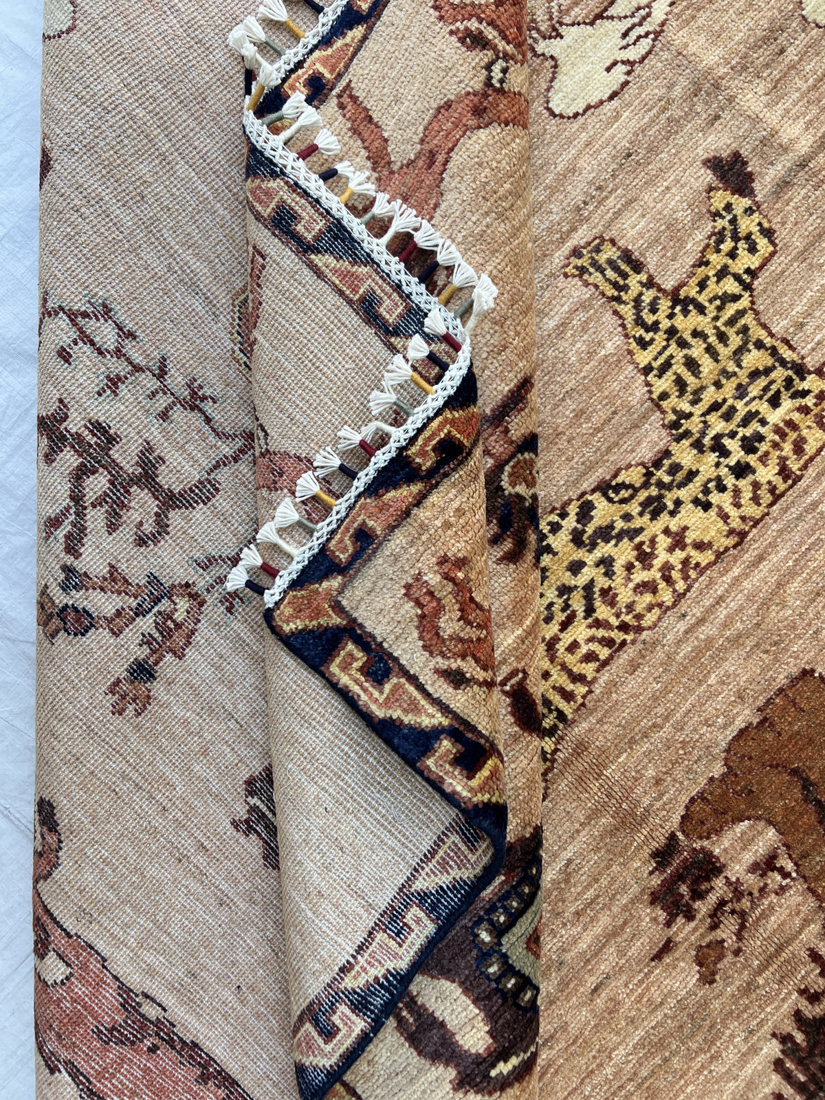Lion Pictorial Gabbeh Rug 6x9 | Beige, Brown & Sage | Hand-Knotted Wool
