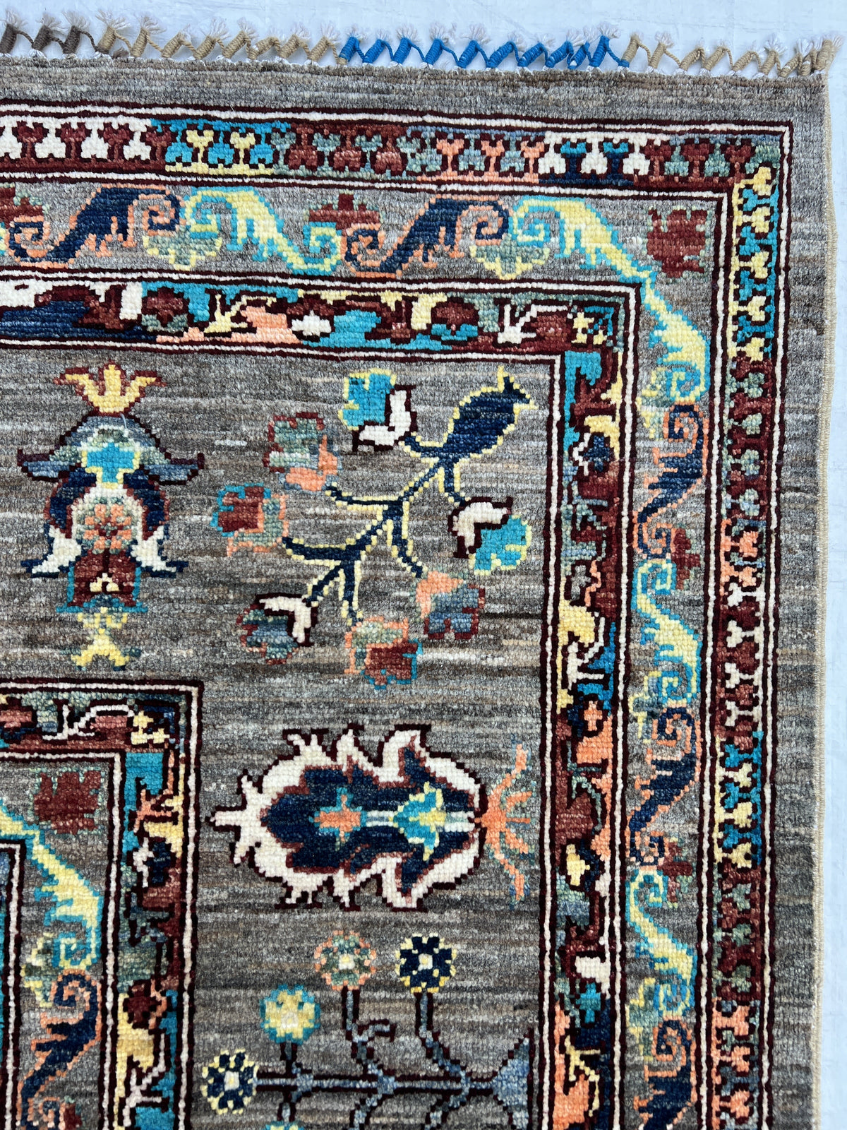 Chobi Rug 10x14 | Gray, Ivory & Gold | Hand-Knotted Wool