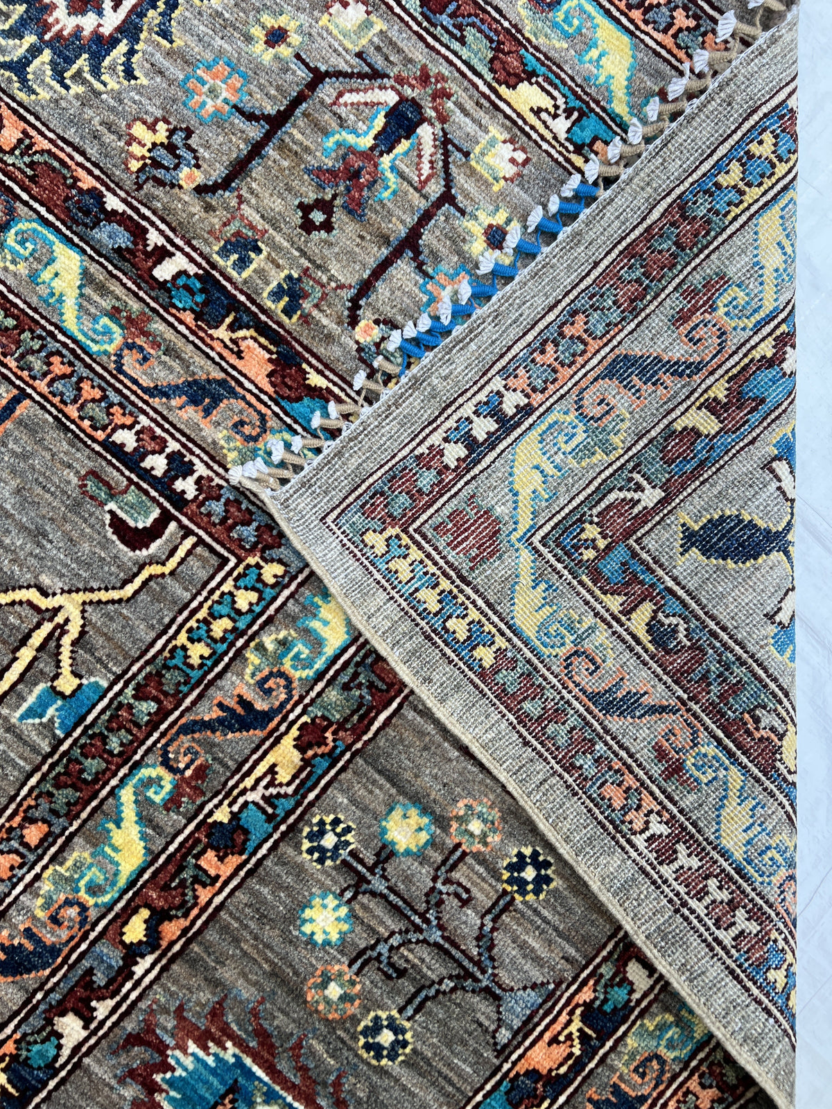 Chobi Rug 10x14 | Gray, Ivory & Gold | Hand-Knotted Wool