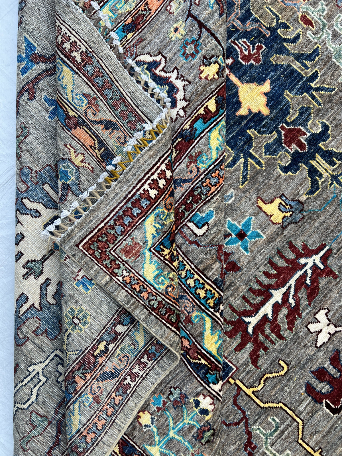 Chobi Rug 10x14 | Gray, Ivory & Gold | Hand-Knotted Wool