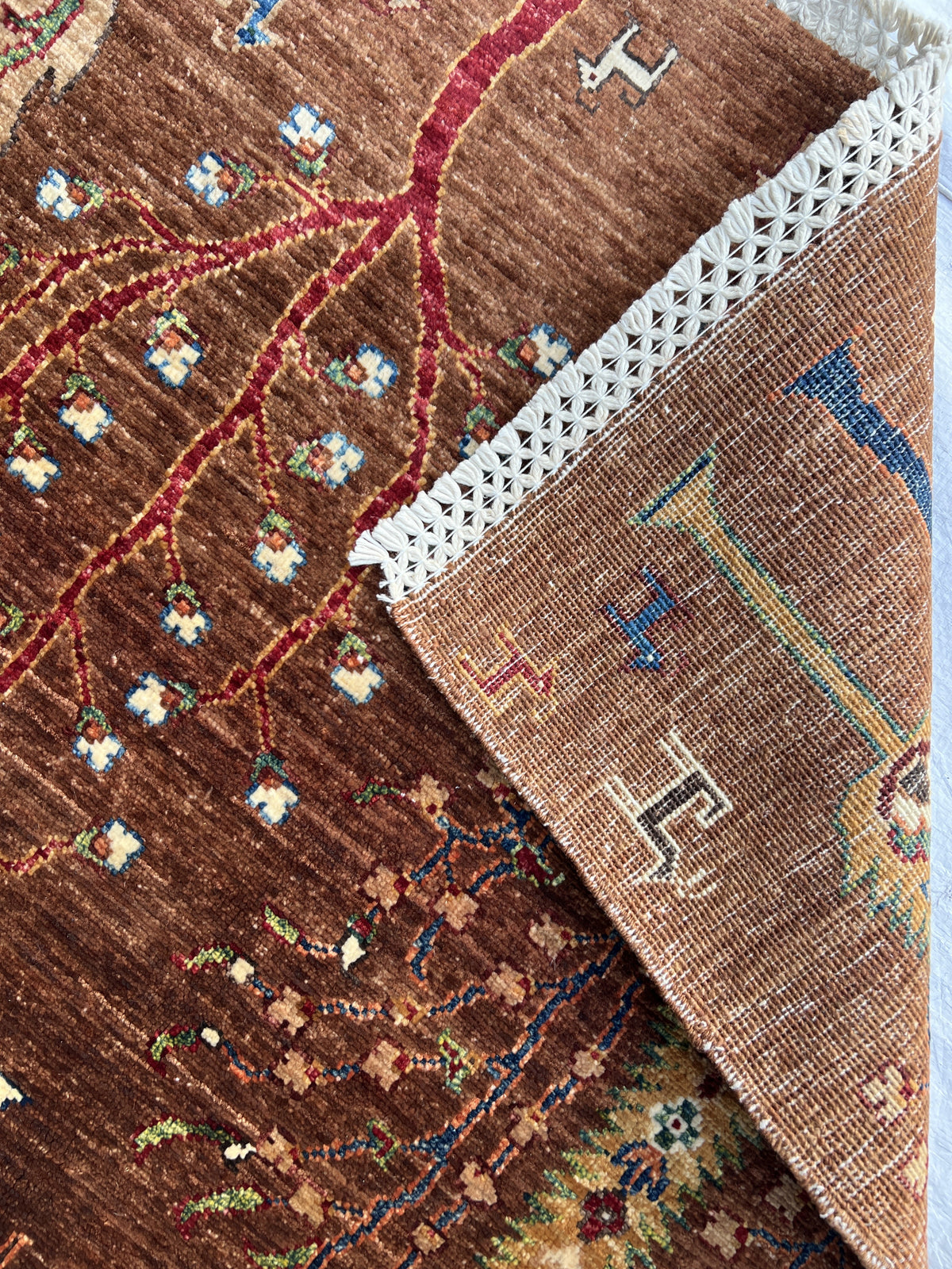 Chobi Tree of Life Rug 5x7 | Rust, Brown & Ivory | Hand-Knotted Wool