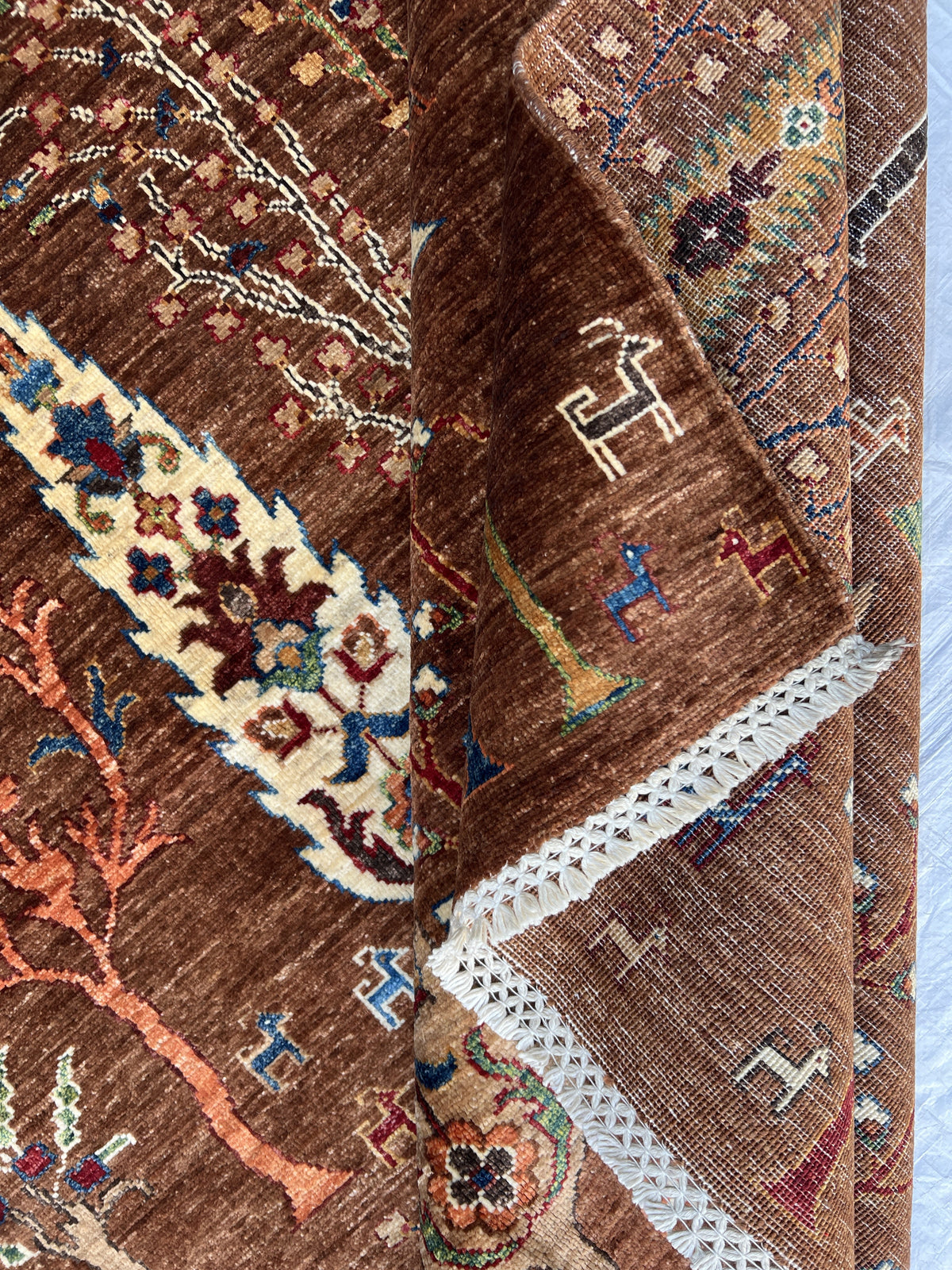 Chobi Tree of Life Rug 5x7 | Rust, Brown & Ivory | Hand-Knotted Wool