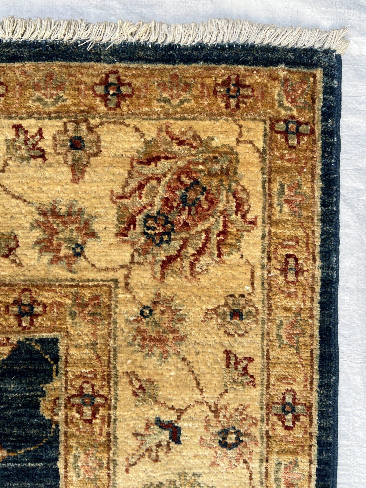 Chobi Ziegler Rug 5x8 | Navy, Beige & Tan | Hand-Knotted Wool