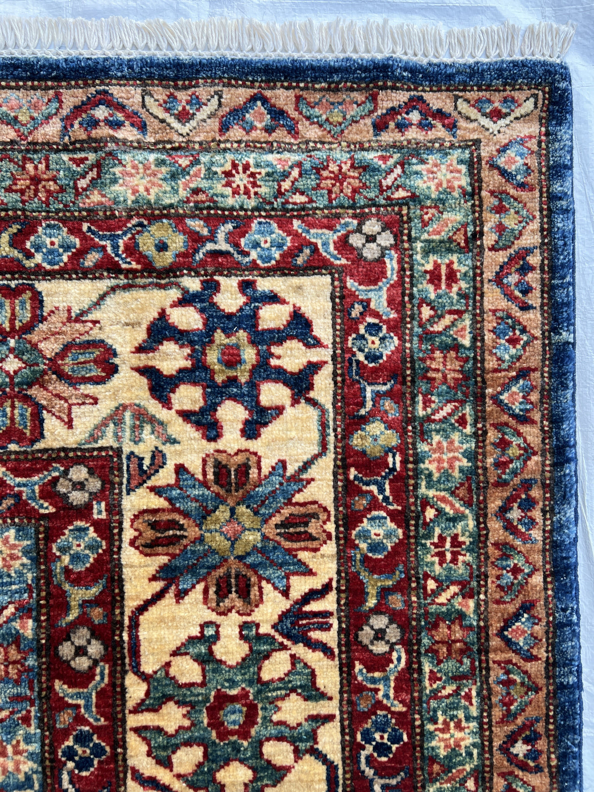Super Kazak Rug 9x12 | Navy, Red & Ivory | Hand-Knotted Wool