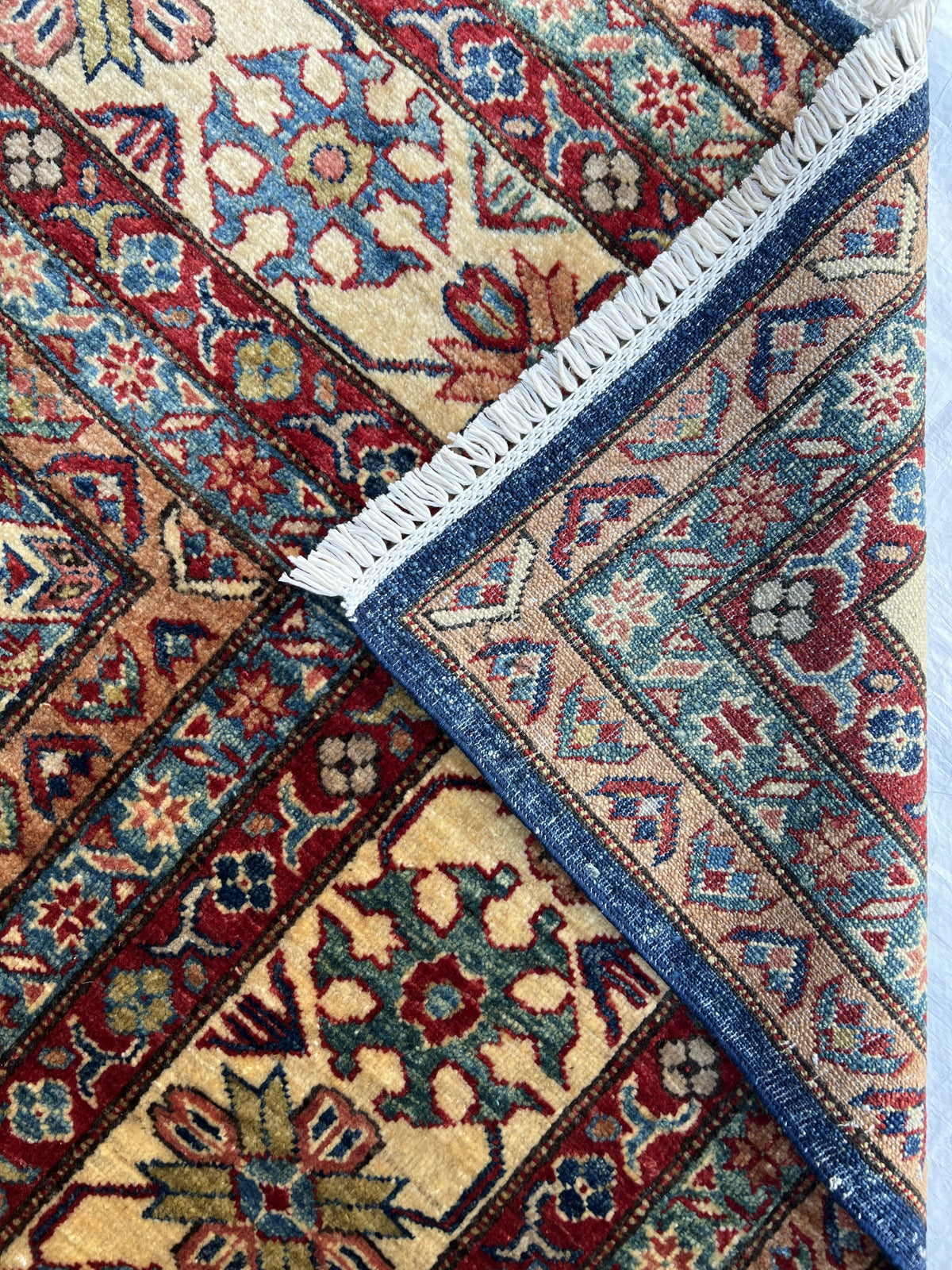 Super Kazak Rug 9x12 | Navy, Red & Ivory | Hand-Knotted Wool