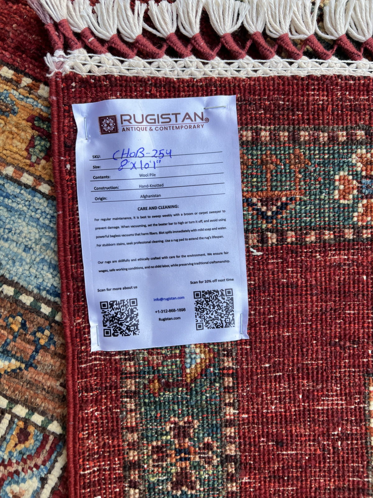 Chobi Striped Rug 8x10 | Brown, Blue & Burgundy | Hand-Knotted Wool