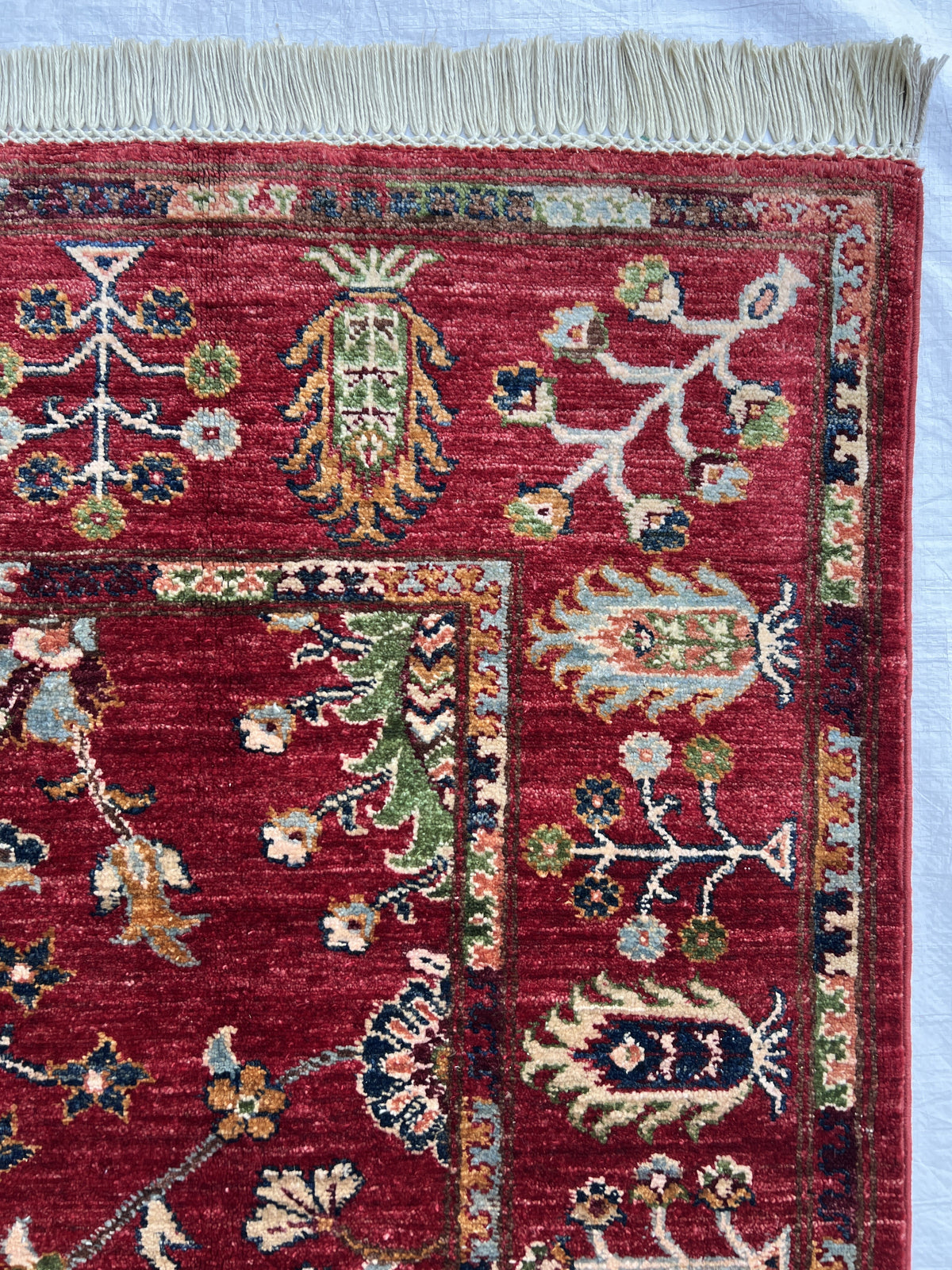 Chobi Ziegler Rug 5x7 | Red, Ivory & Gray | Hand-Knotted Wool