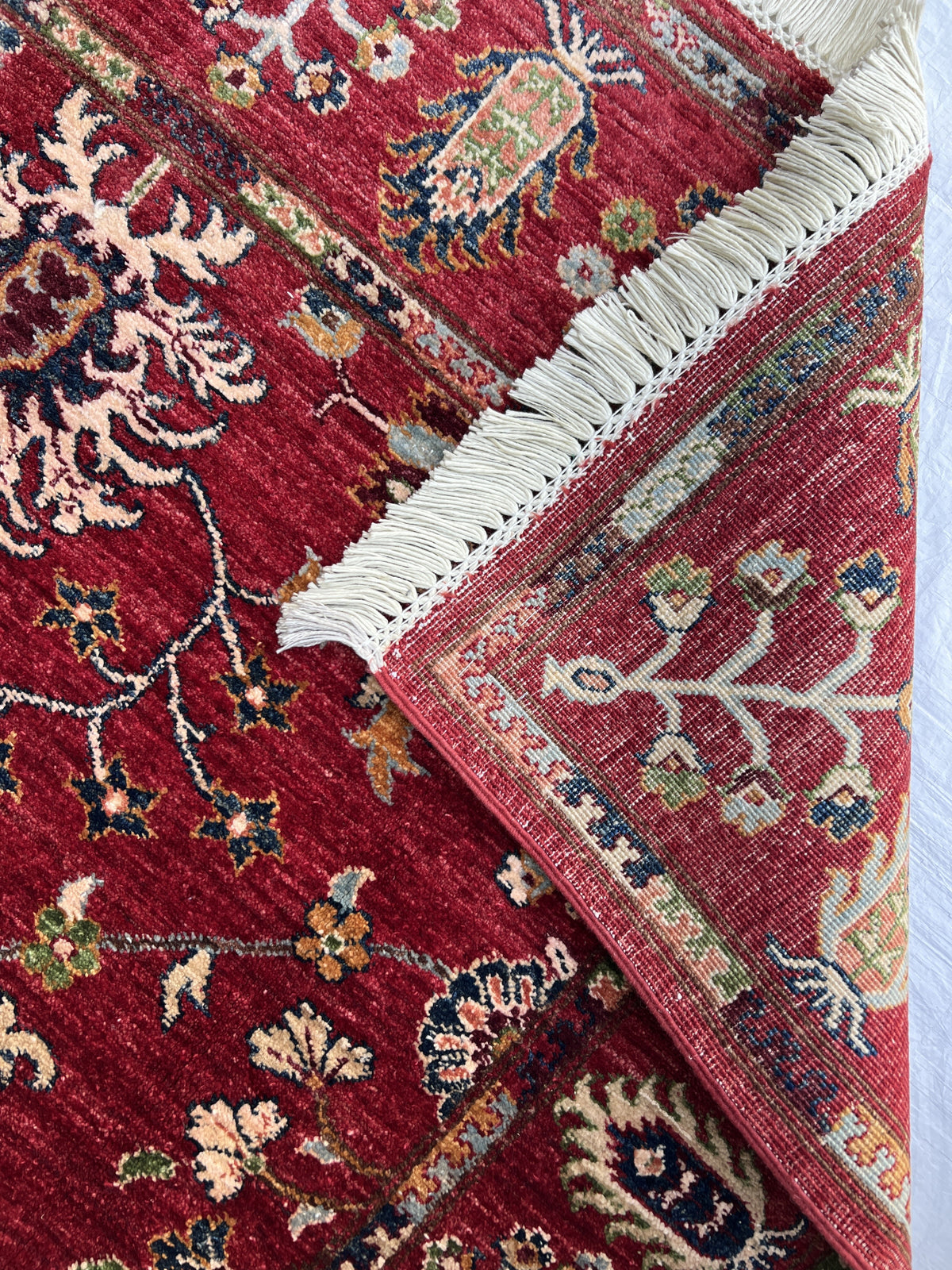 Chobi Ziegler Rug 5x7 | Red, Ivory & Gray | Hand-Knotted Wool