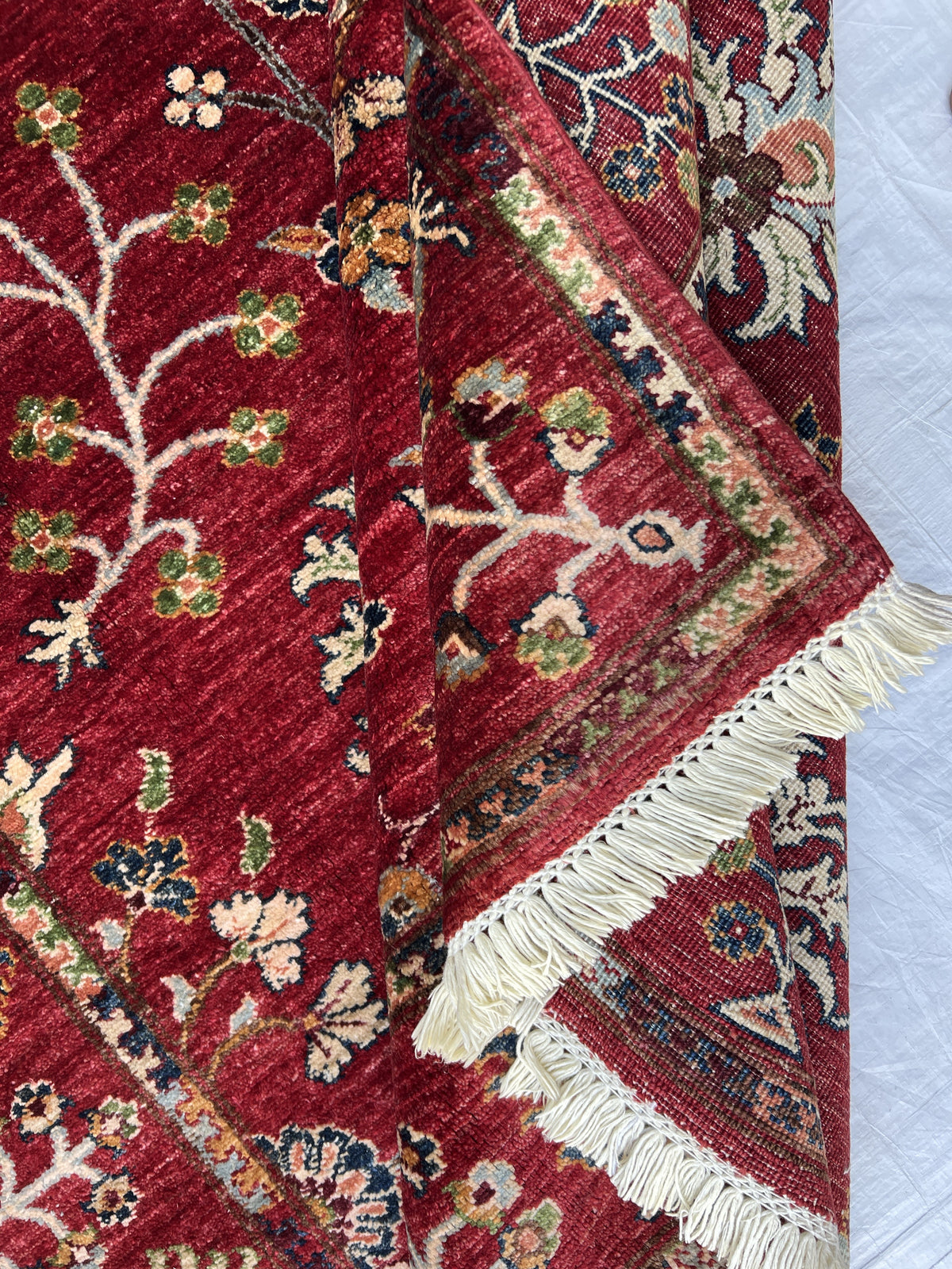 Chobi Ziegler Rug 5x7 | Red, Ivory & Gray | Hand-Knotted Wool