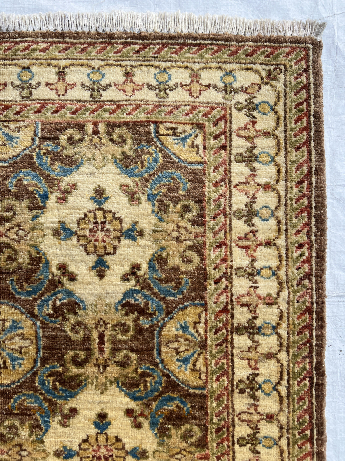 Super Kazak Runner 3x8 | Beige, Brown & Ivory | Hand-Knotted Wool