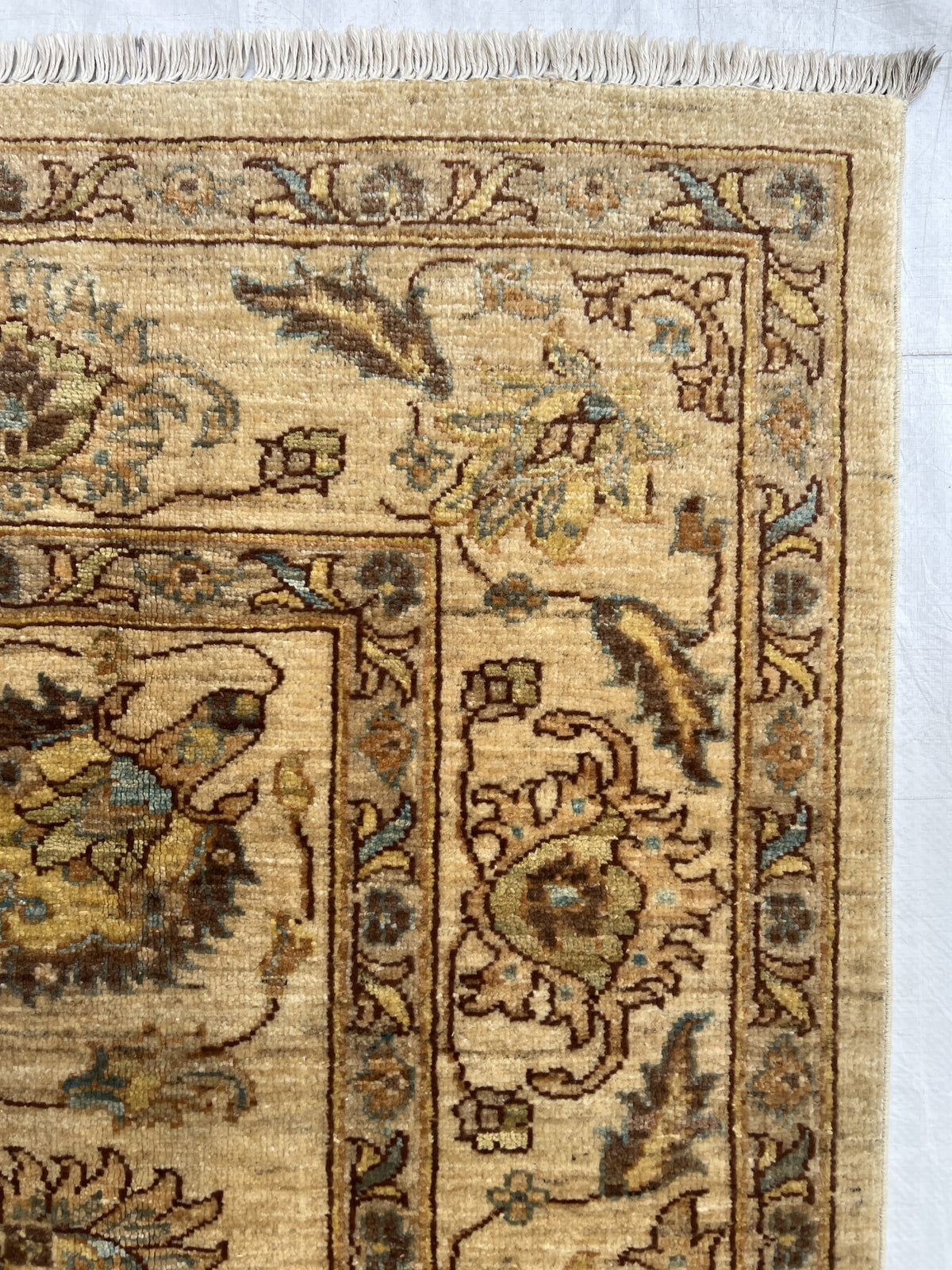 Chobi Ziegler Rug 5x6 | Beige, Gold & Brown | Hand-Knotted Wool