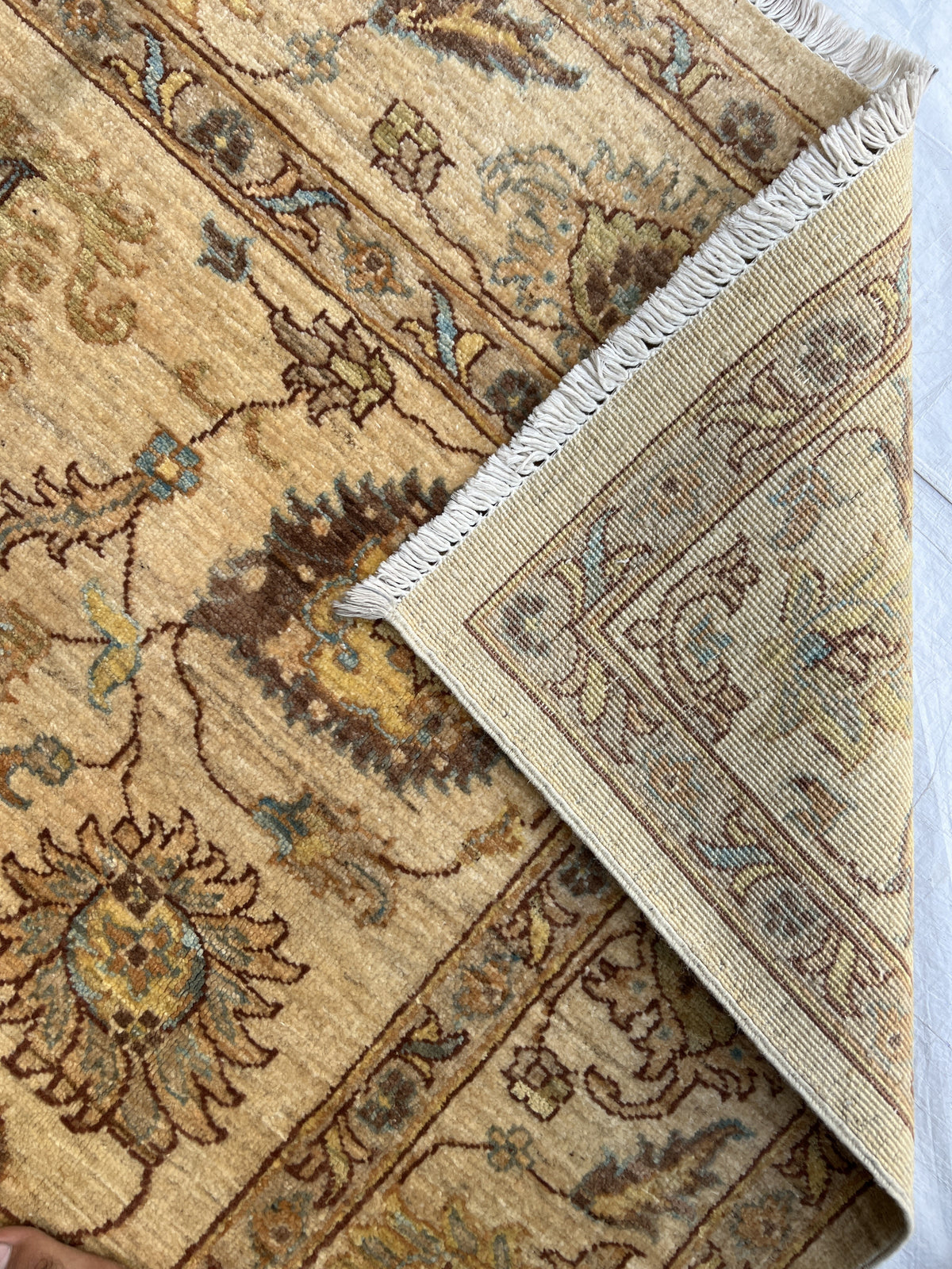 Chobi Ziegler Rug 5x6 | Beige, Gold & Brown | Hand-Knotted Wool