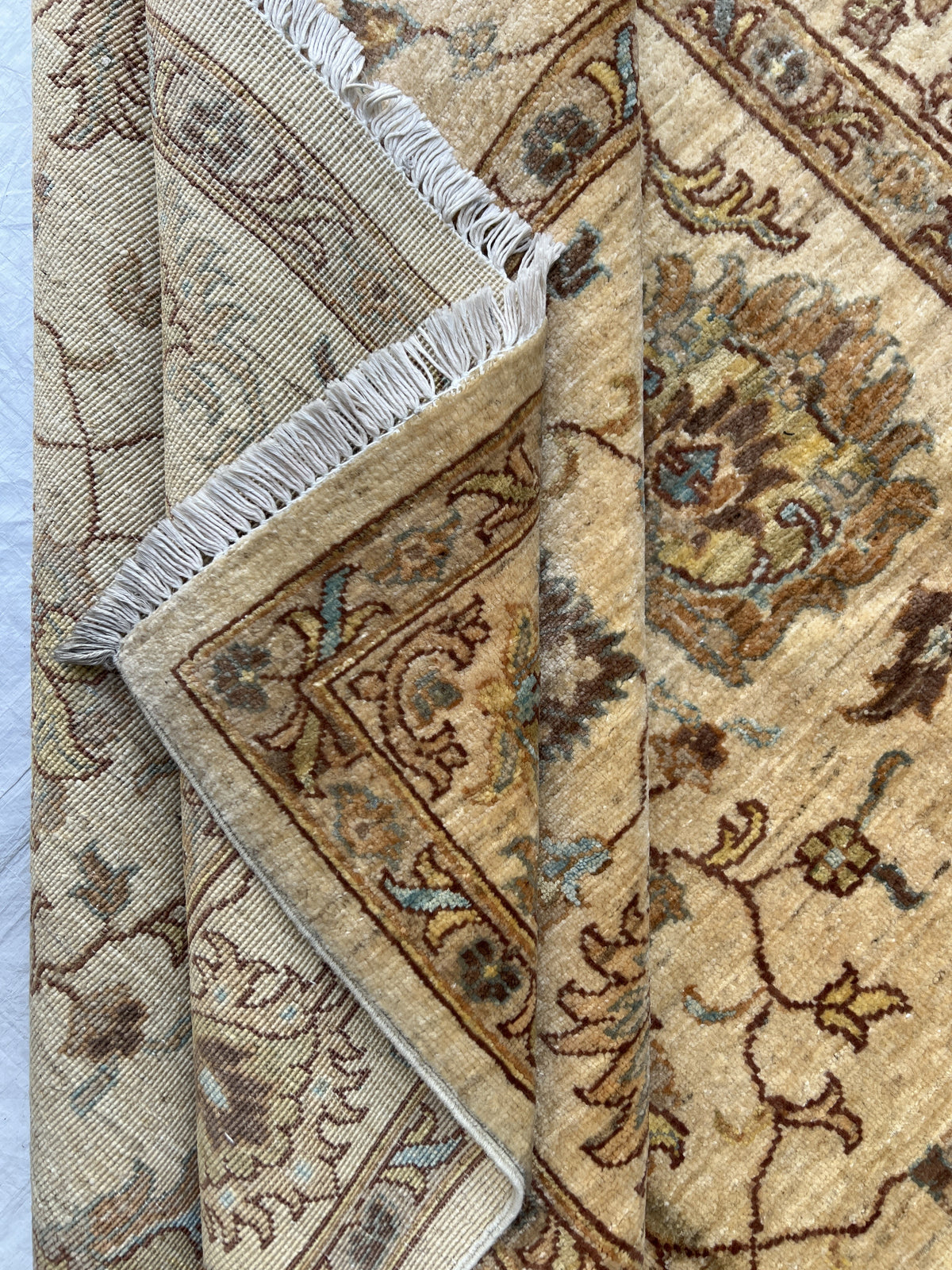 Chobi Ziegler Rug 5x6 | Beige, Gold & Brown | Hand-Knotted Wool