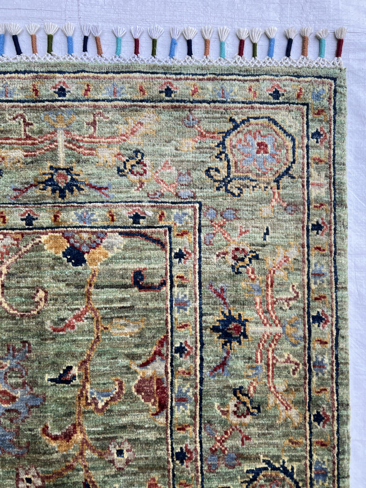 Chobi Ziegler Rug 5x6 | Sage, Green & Red | Hand-Knotted Wool
