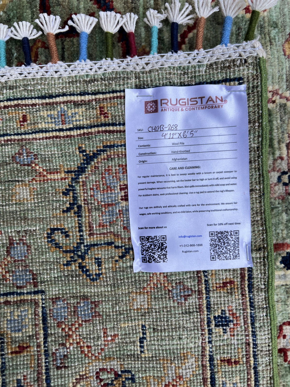 Chobi Ziegler Rug 5x6 | Sage, Green & Red | Hand-Knotted Wool