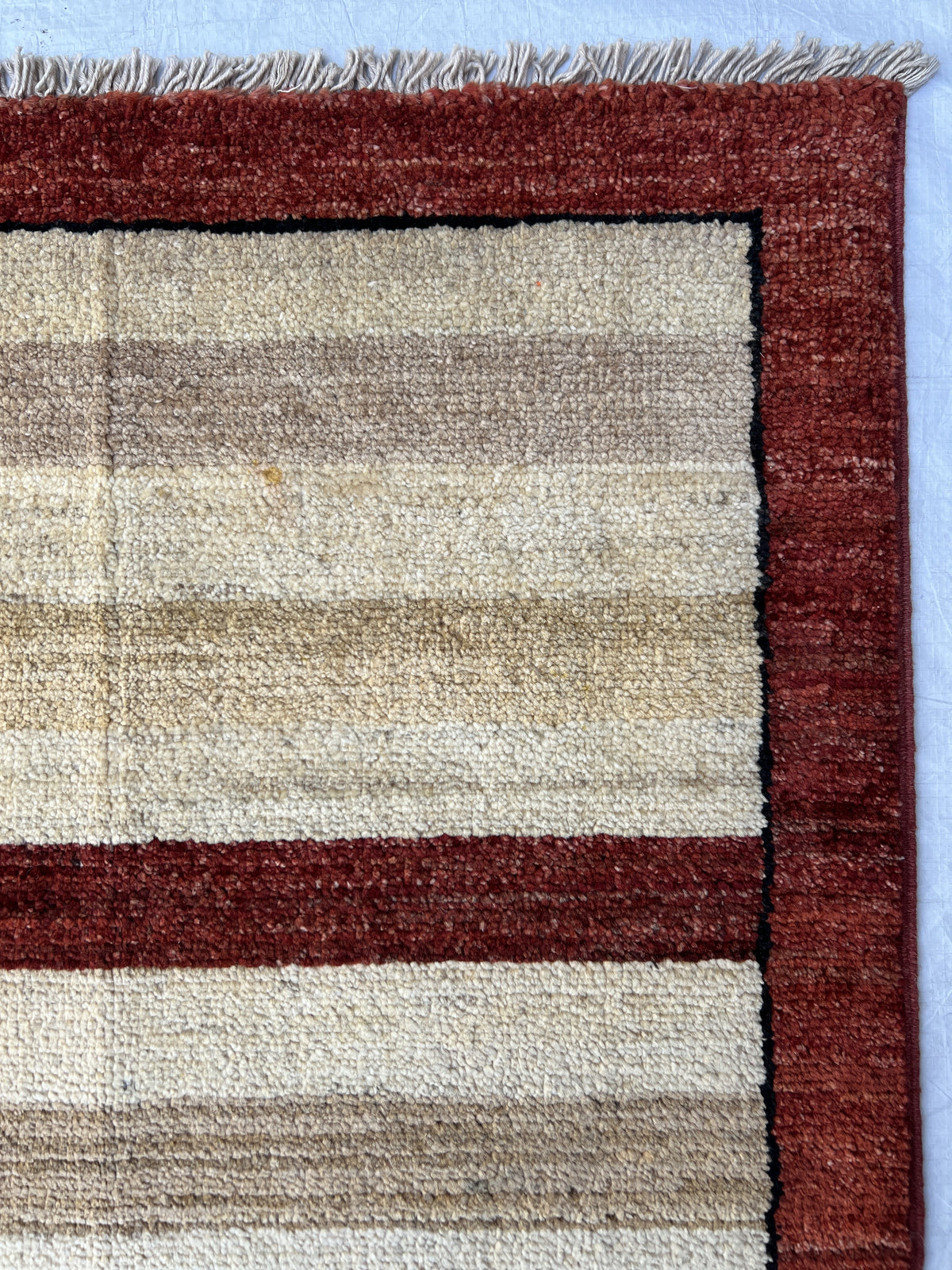 Striped Gabbeh Rug 8x10 | Ivory, Beige & Burgundy | Hand-Knotted Wool
