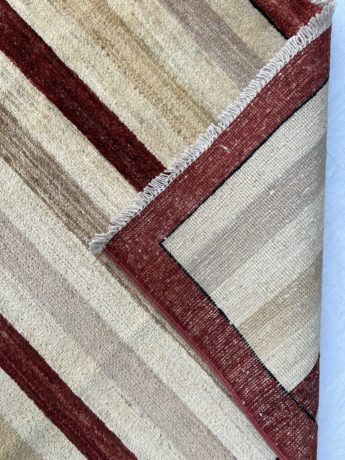 Striped Gabbeh Rug 8x10 | Ivory, Beige & Burgundy | Hand-Knotted Wool