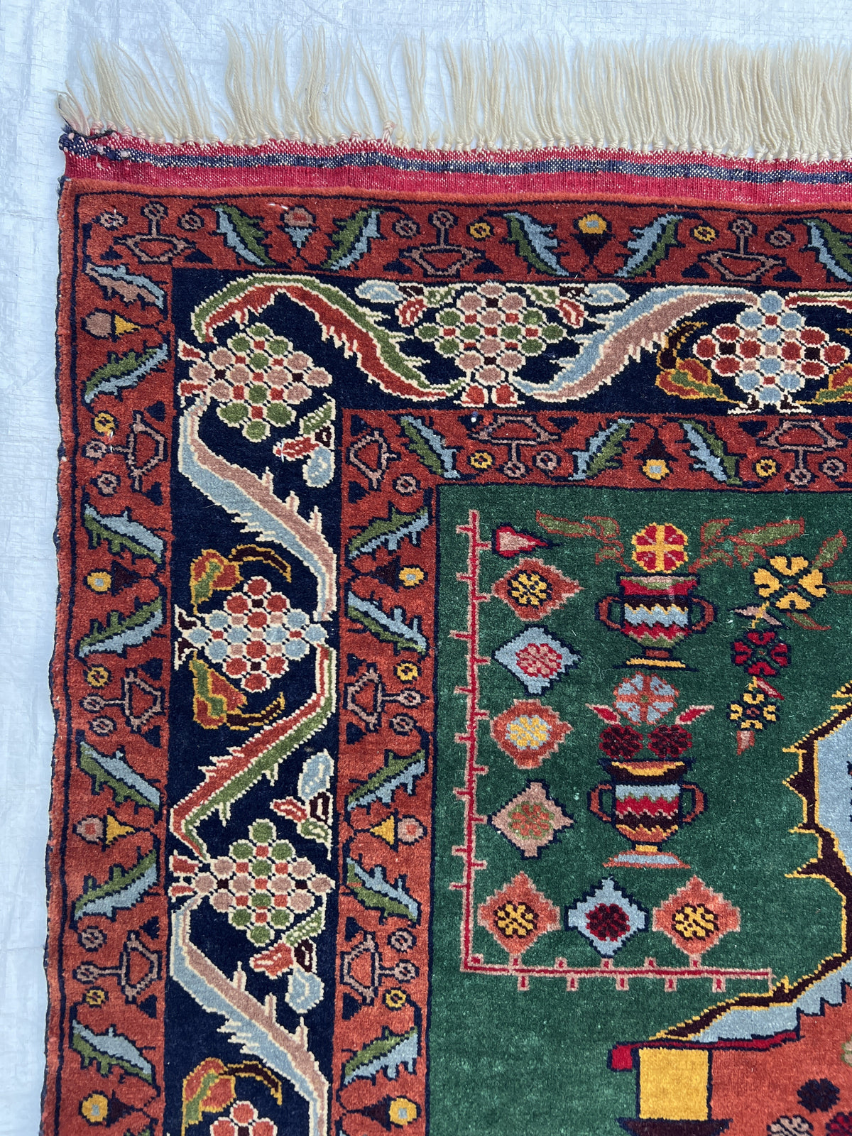 Kazak Prayer Rug 3x4 | Rust, Navy & Green | Hand-Knotted Wool