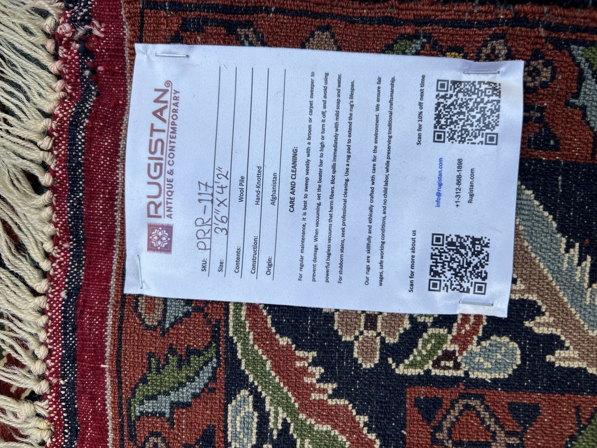 Kazak Prayer Rug 3x4 | Rust, Navy & Green | Hand-Knotted Wool