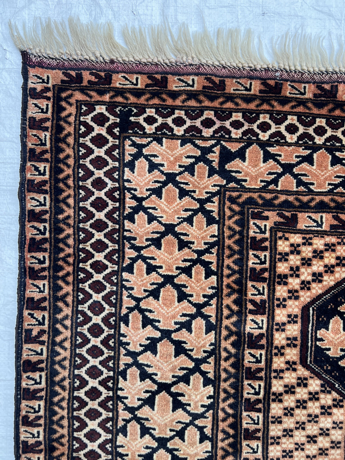 Baluch Prayer Rug 3x5 | Pink, Navy & Ivory | Hand-Knotted Wool