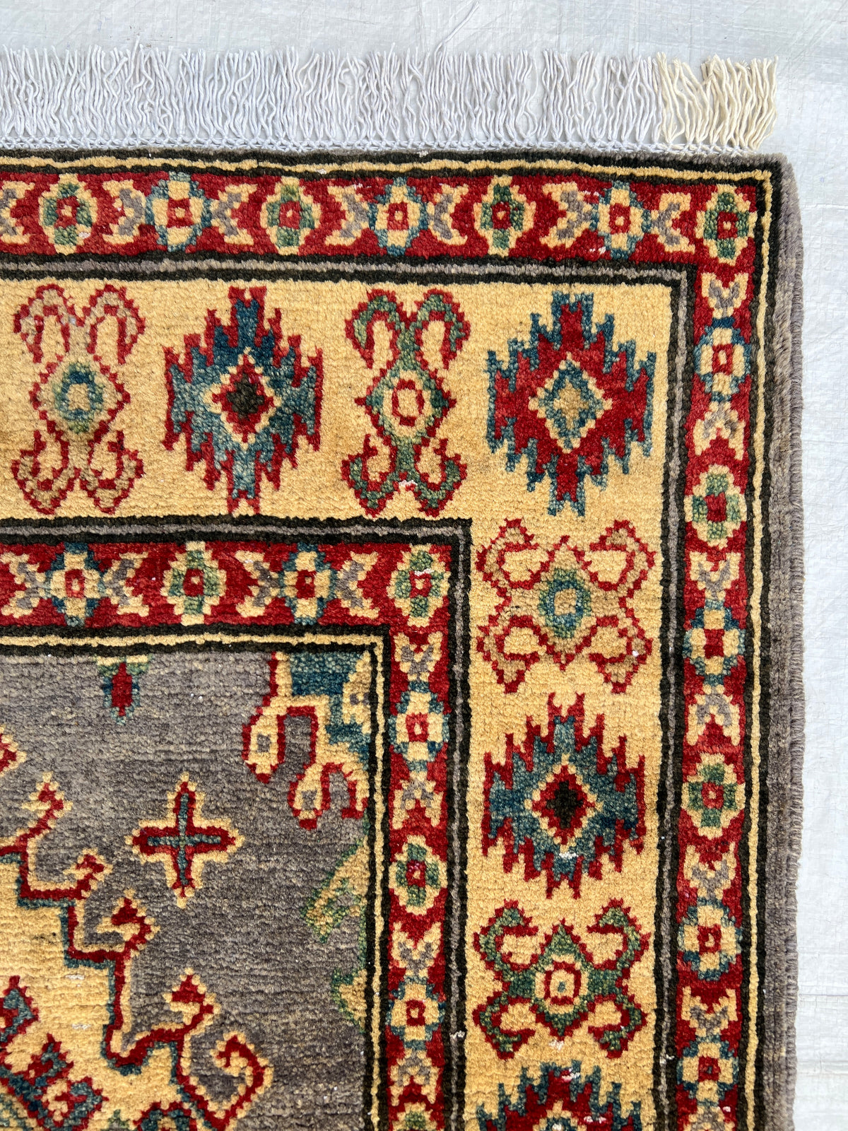 Kazak Runner 3x9 | Gray, Red & Ivory | Hand-Knotted Wool
