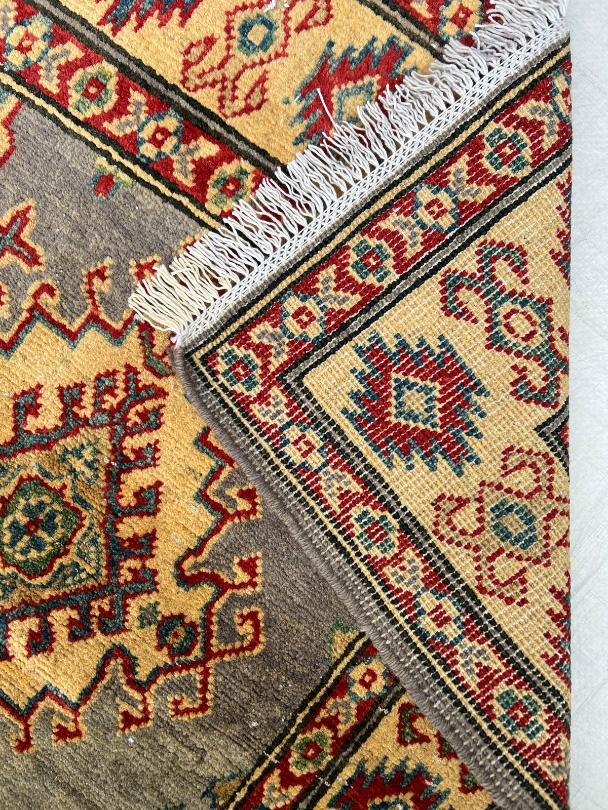 Kazak Runner 3x9 | Gray, Red & Ivory | Hand-Knotted Wool