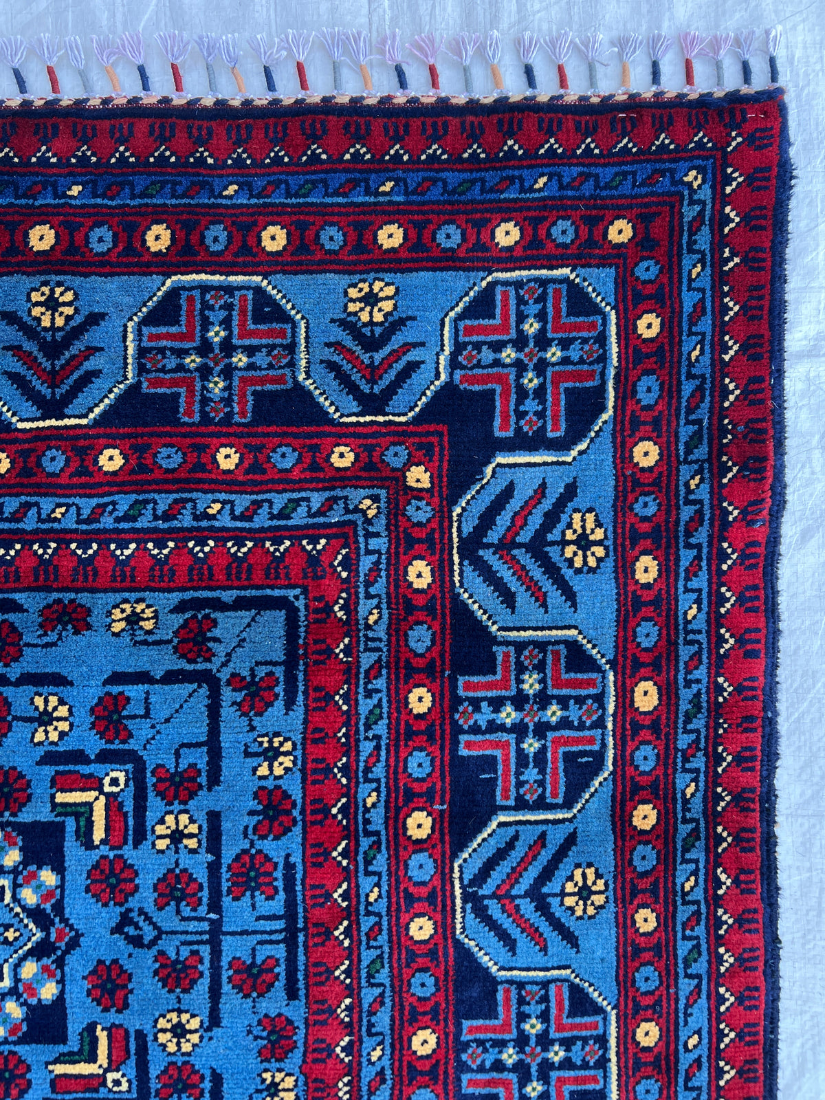 Bukhara Rug 6x8 | Blue, Navy & Red | Hand-Knotted Wool