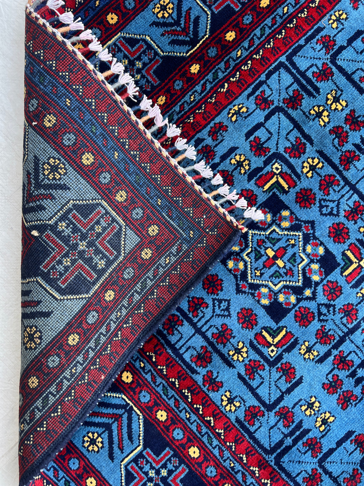 Bukhara Rug 6x8 | Blue, Navy & Red | Hand-Knotted Wool
