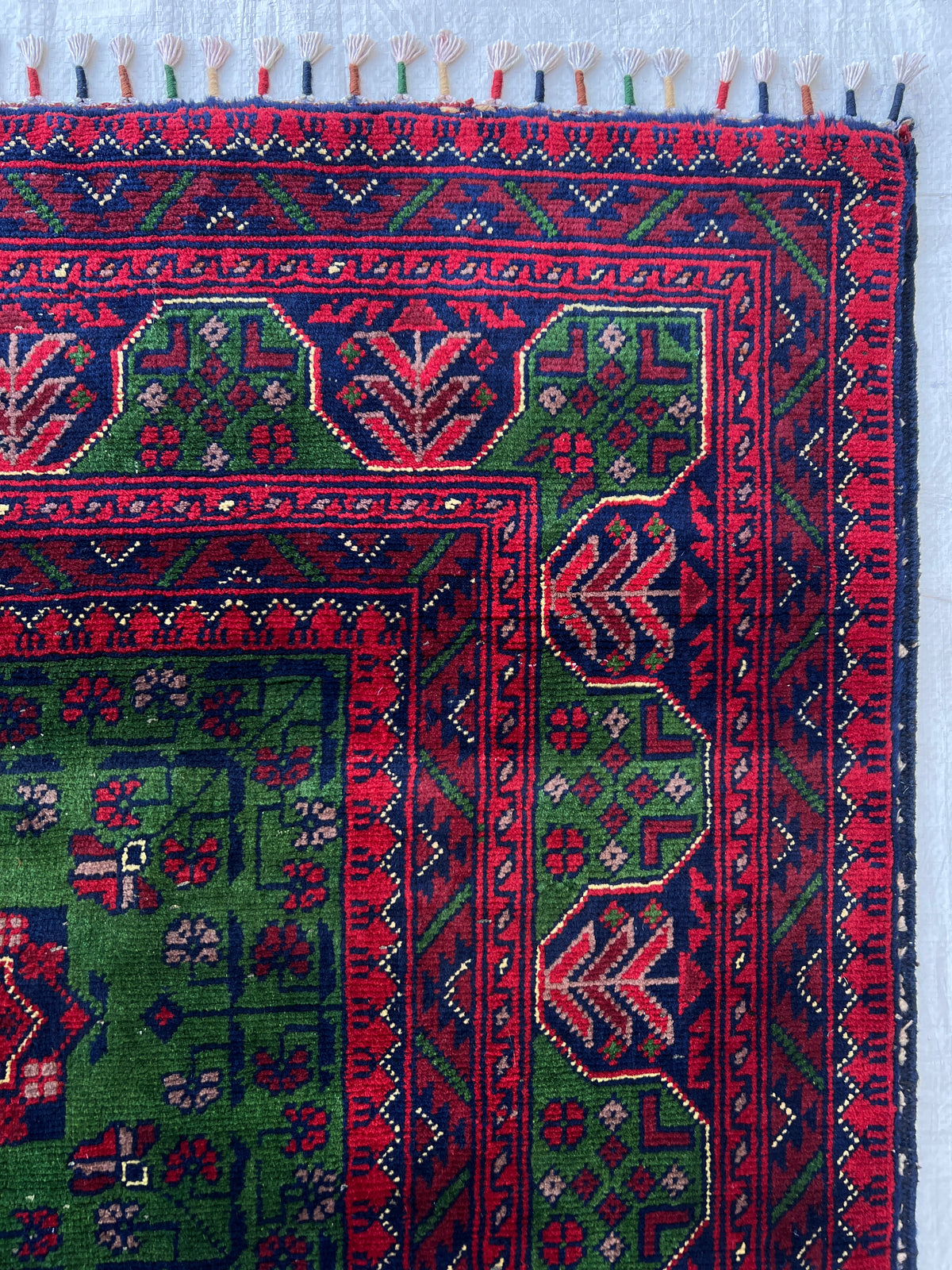 Modern Rug 6x8 | Green, Red & Navy | Hand-Knotted Wool