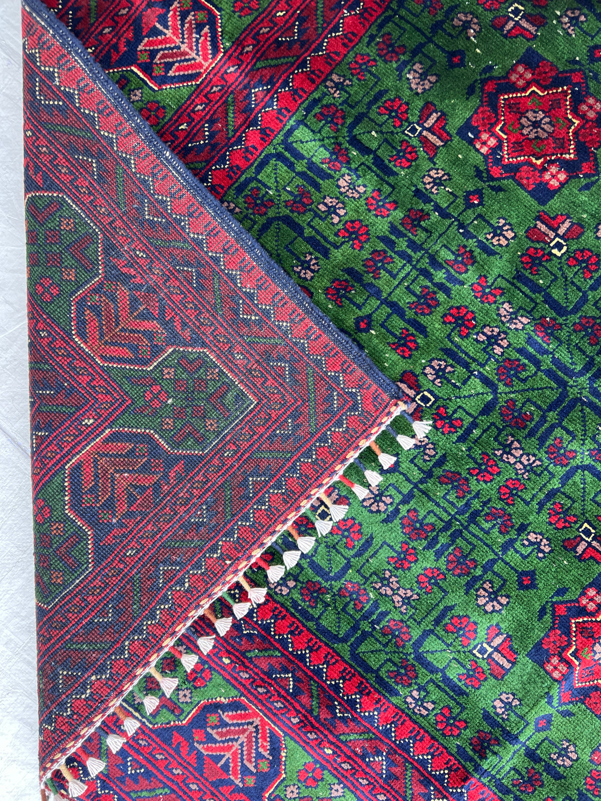 Modern Rug 6x8 | Green, Red & Navy | Hand-Knotted Wool