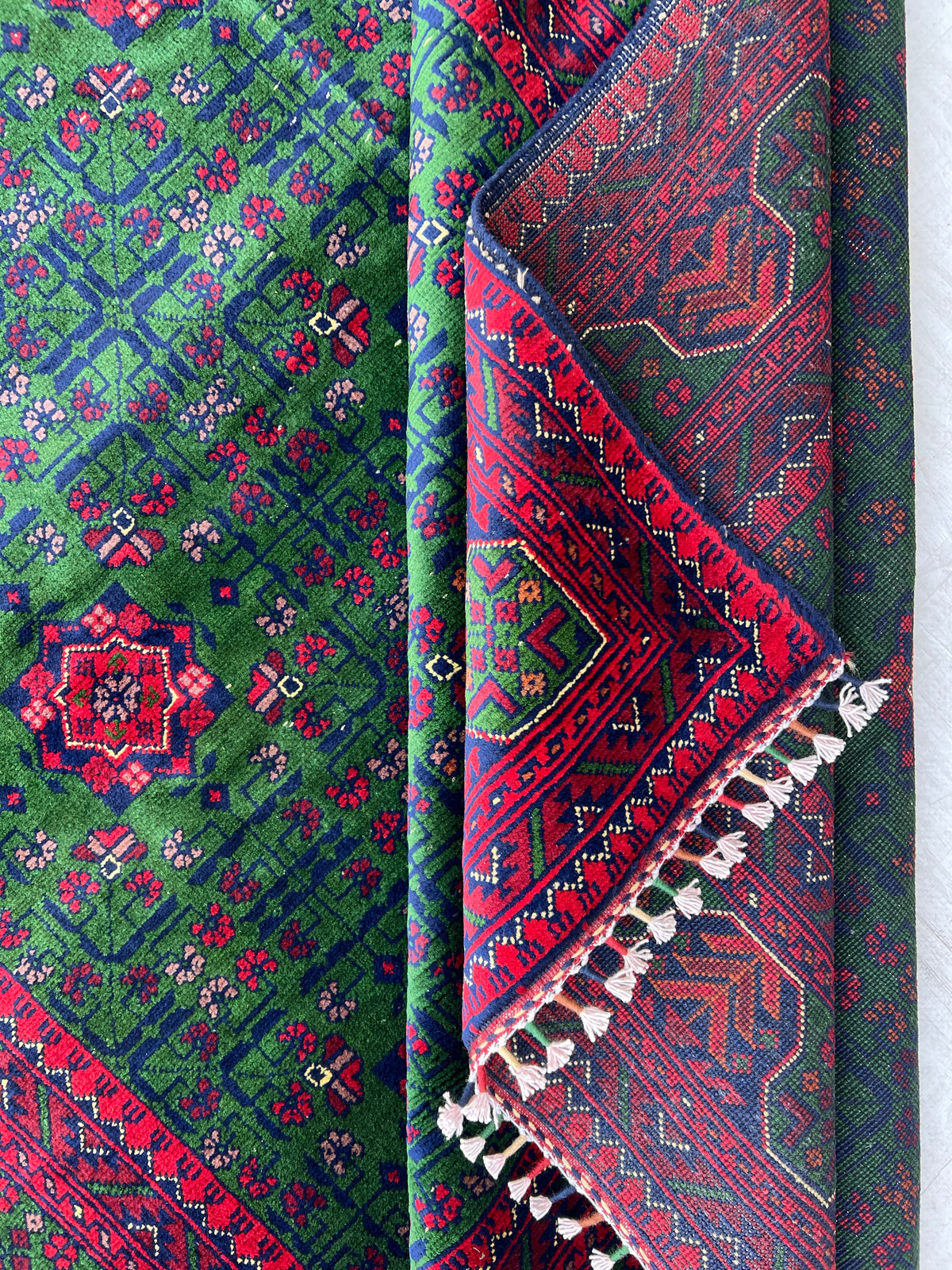 Modern Rug 6x8 | Green, Red & Navy | Hand-Knotted Wool