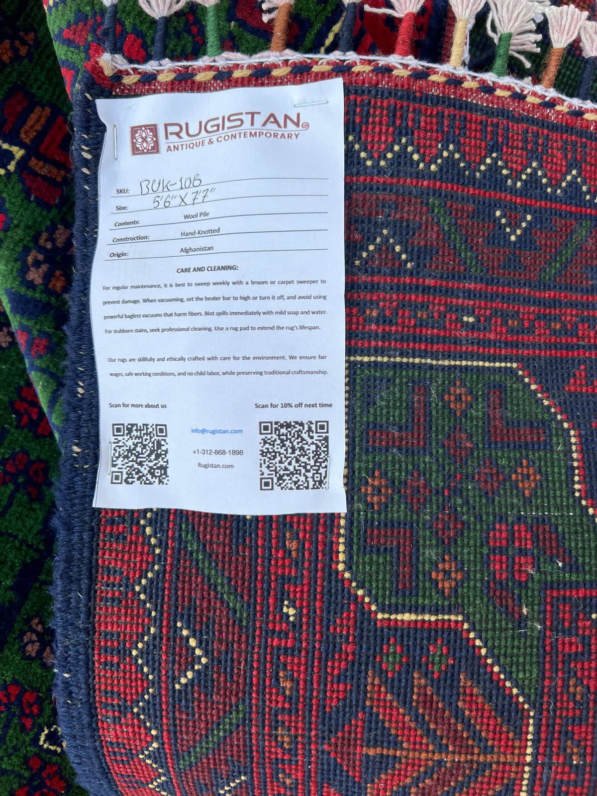 Modern Rug 6x8 | Green, Red & Navy | Hand-Knotted Wool