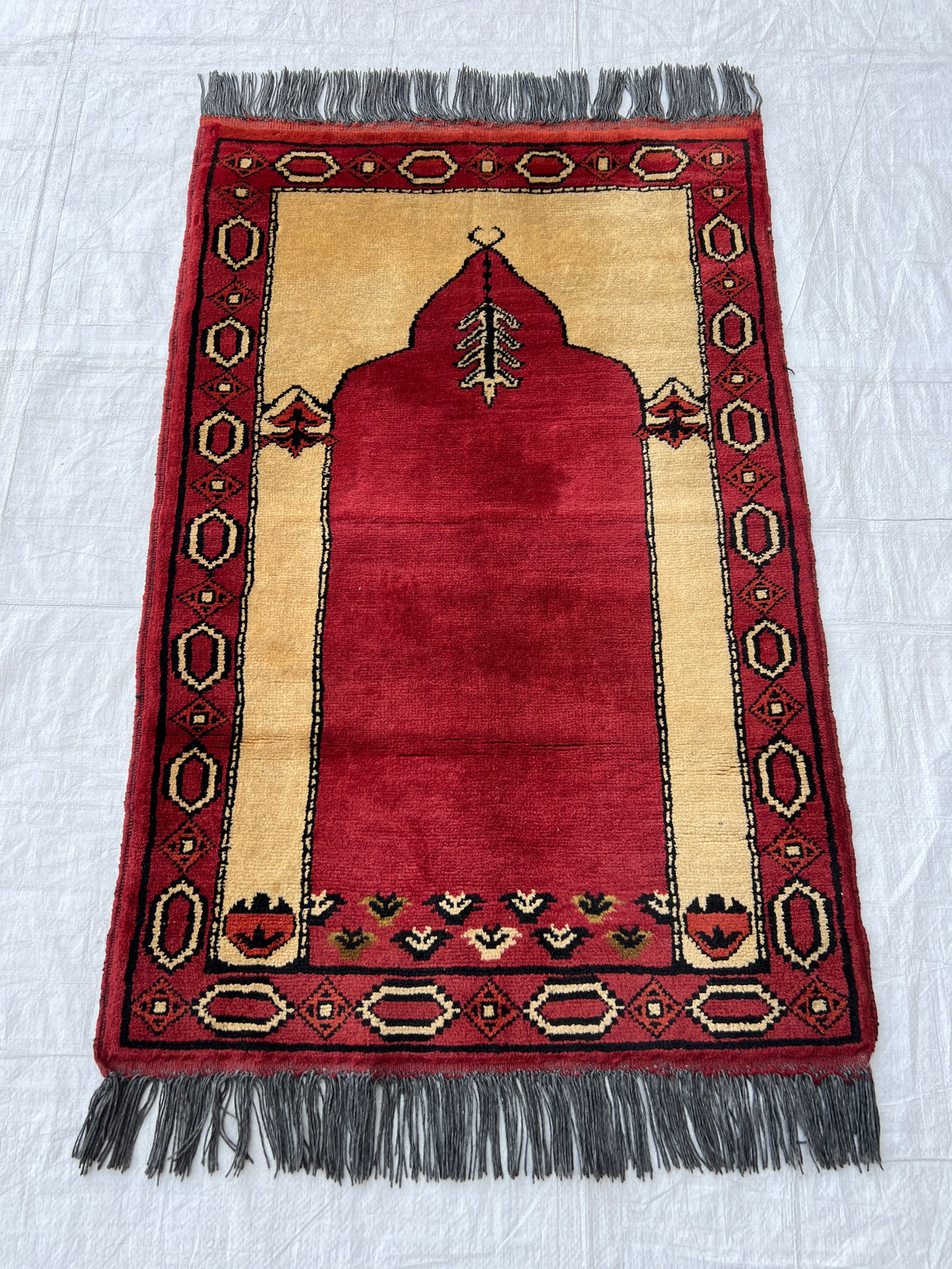 Kazak Prayer Rug 2x3 | Red, Tan & Ivory | Hand-Knotted Wool