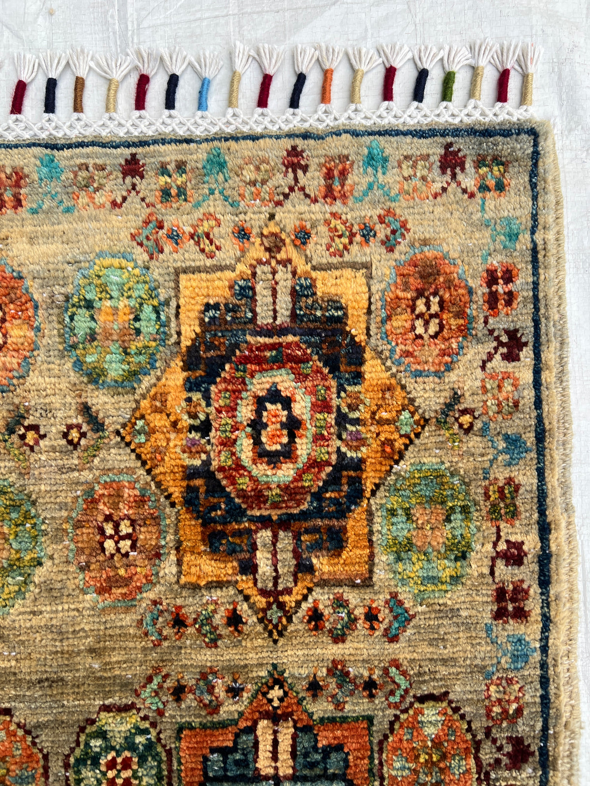 Chobi Mamluk Rug 2x3 | Taupe, Rust & Navy | Hand-Knotted Wool