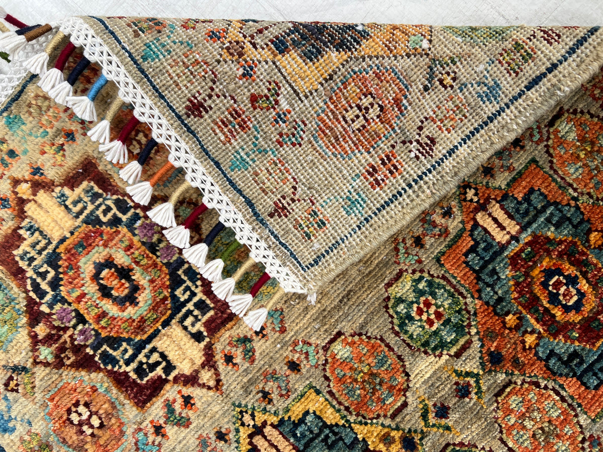 Chobi Mamluk Rug 2x3 | Taupe, Rust & Navy | Hand-Knotted Wool