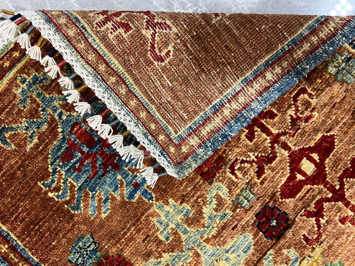Chobi Khotan Design Rug 2x3 | Rust, Red & Blue | Hand-Knotted Wool