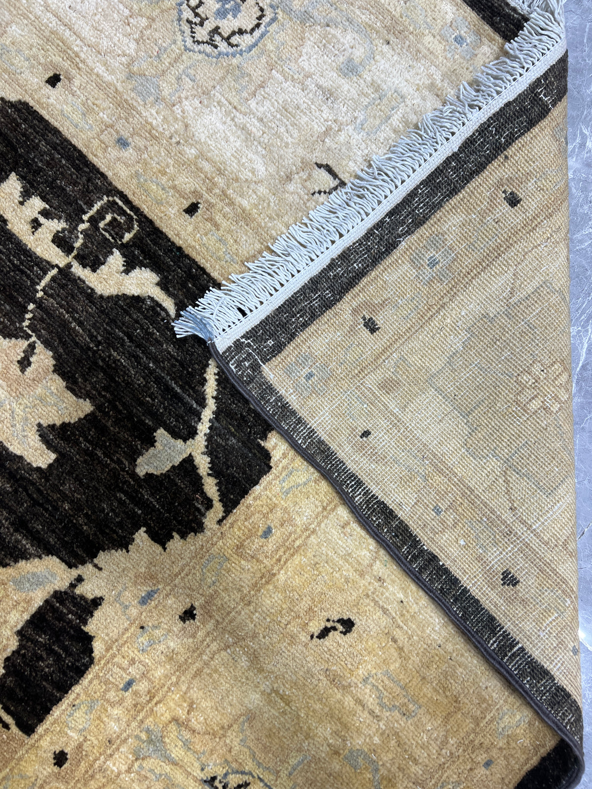 Chobi Ziegler Rug 8x10 | Charcoal, Ivory & Beige | Hand-Knotted Wool