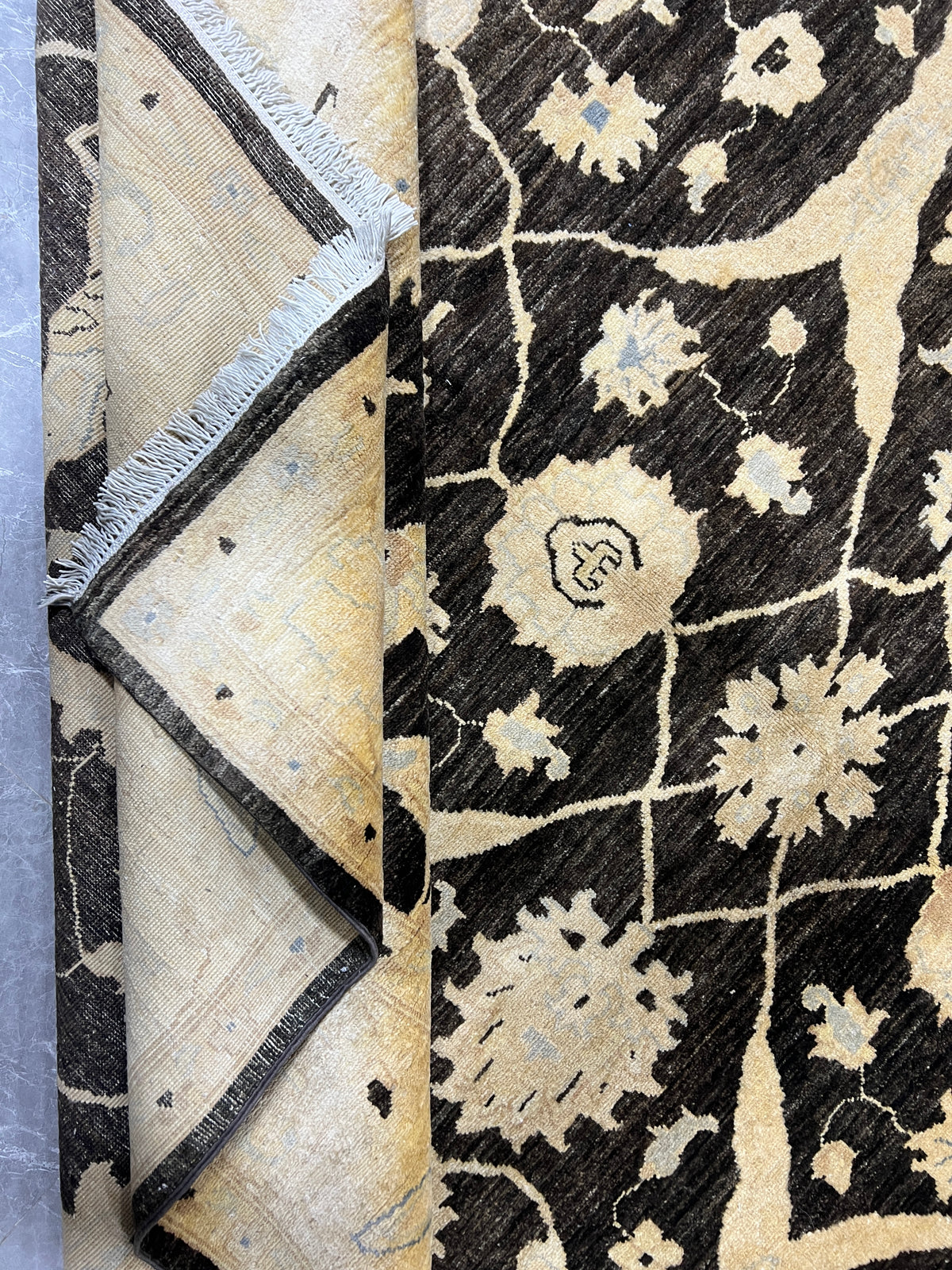 Chobi Ziegler Rug 8x10 | Charcoal, Ivory & Beige | Hand-Knotted Wool