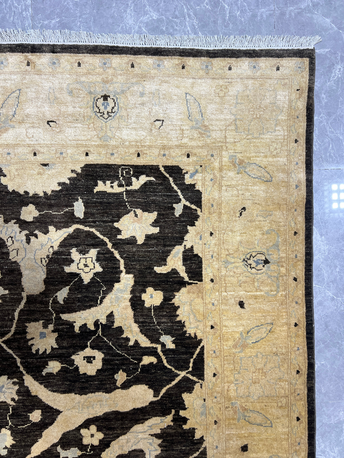 Chobi Ziegler Rug 8x10 | Charcoal, Ivory & Beige | Hand-Knotted Wool