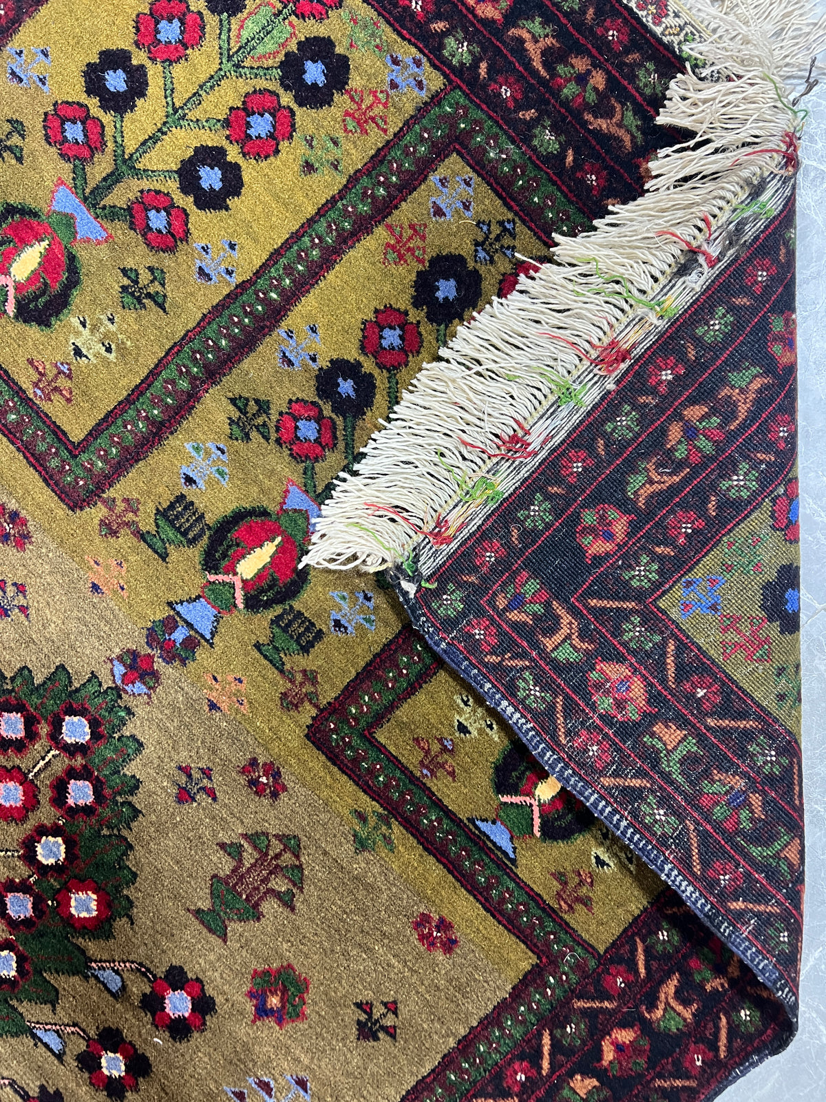 Kazak Prayer Rug 3x5 | Olive, Burgundy & Red | Hand-Knotted Wool