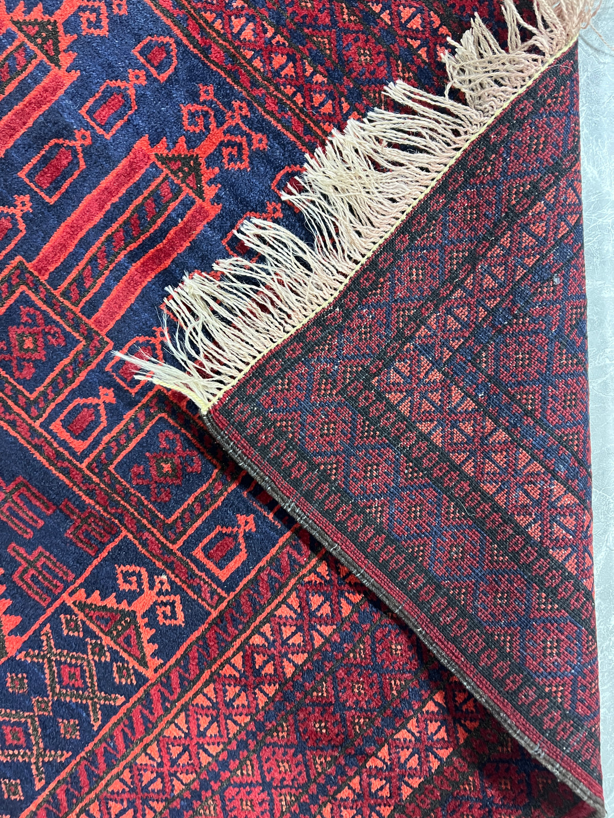 Mosque Prayer Rug 3x5 | Red, Navy & Burgundy | Hand-Knotted Wool
