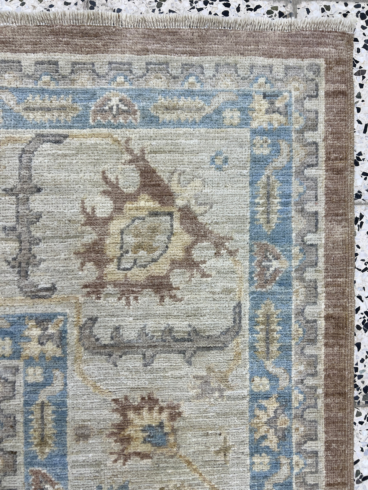 Oushak Rug 9x12 | Brown, Light Blue & Ivory | Hand-Knotted Wool