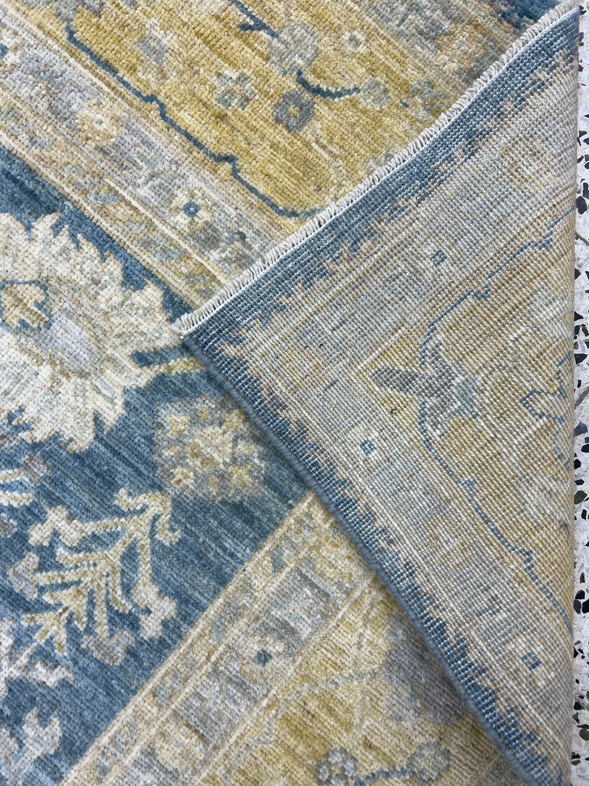 Oushak Rug 8x10 | Navy, Gold & Ivory | Hand-Knotted Wool