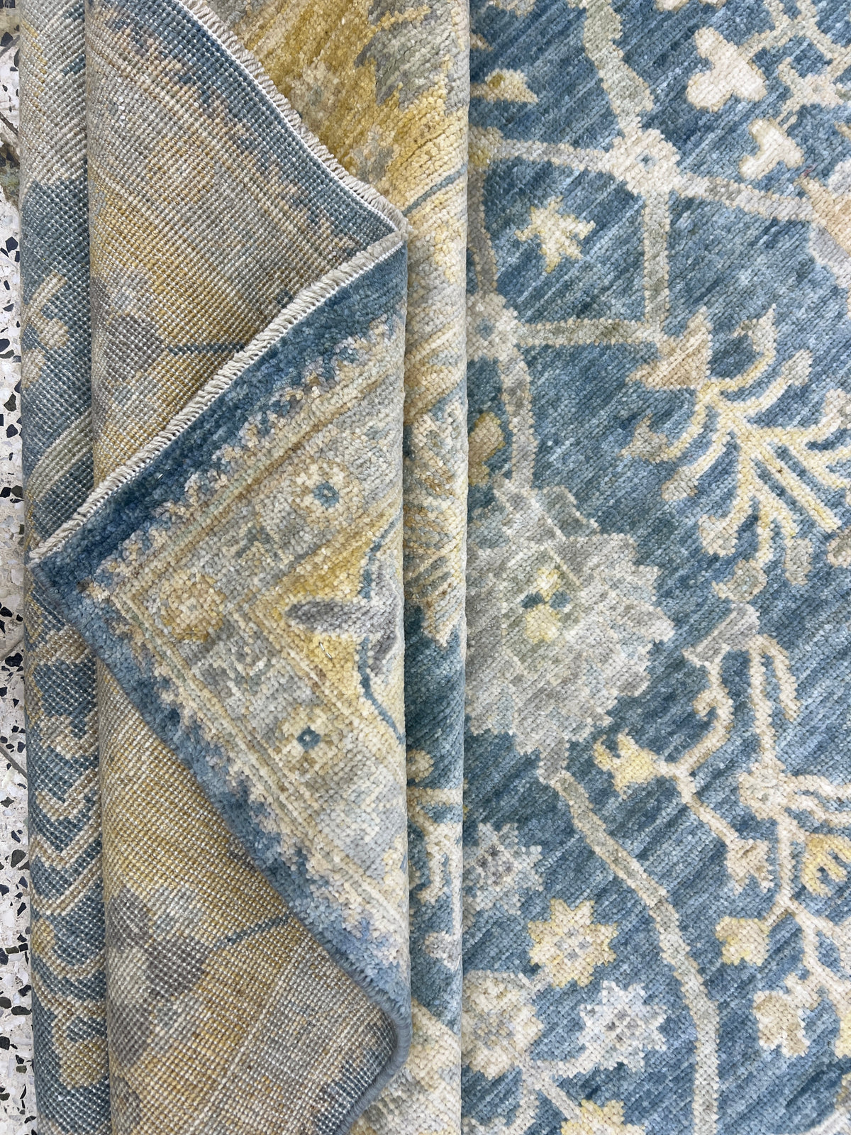 Oushak Rug 8x10 | Navy, Gold & Ivory | Hand-Knotted Wool