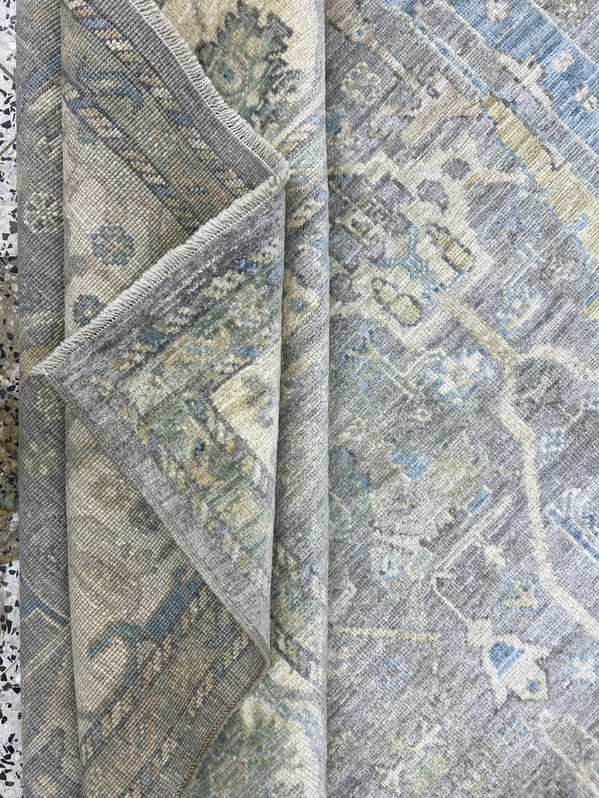 Oushak Rug 8x10 | Gray, Blue & Ivory | Hand-Knotted Wool