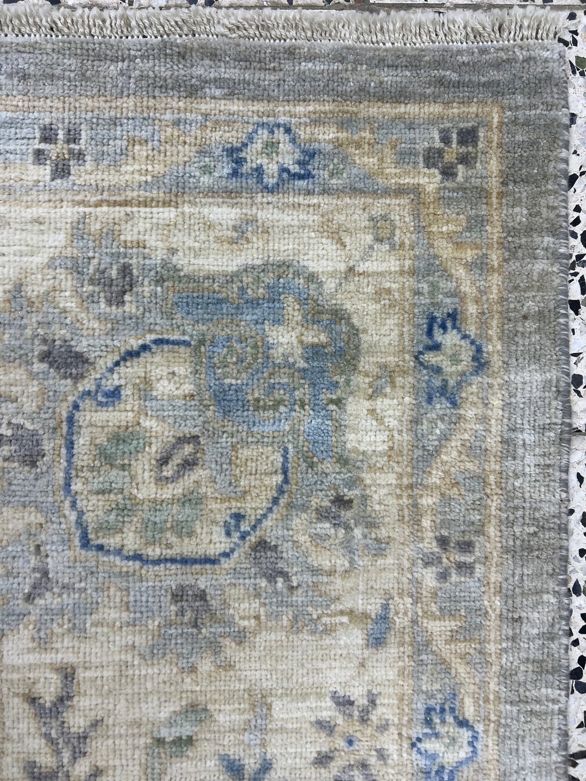 Oushak Rug 9x12 | Gray, Ivory & Blue | Hand-Knotted Wool