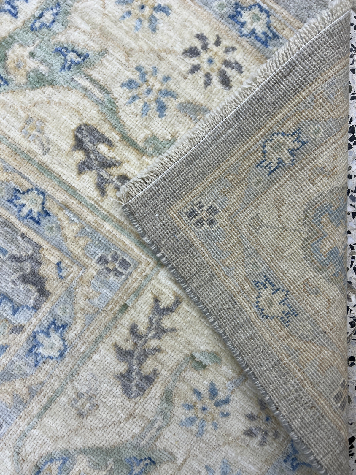 Oushak Rug 9x12 | Gray, Ivory & Blue | Hand-Knotted Wool
